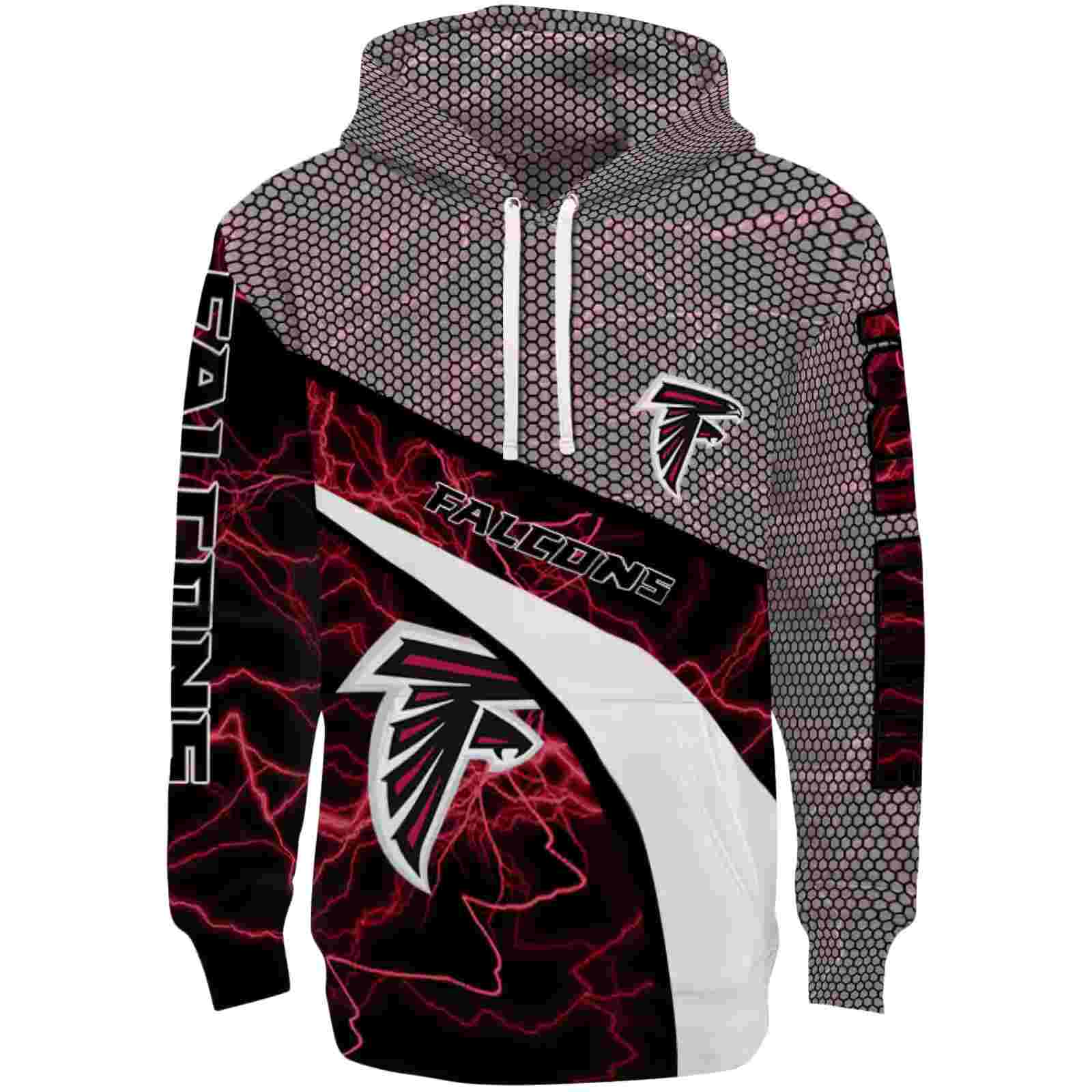 Customized Atlanta Falcons Hexagonal Mesh Red Black Gray Hoodie