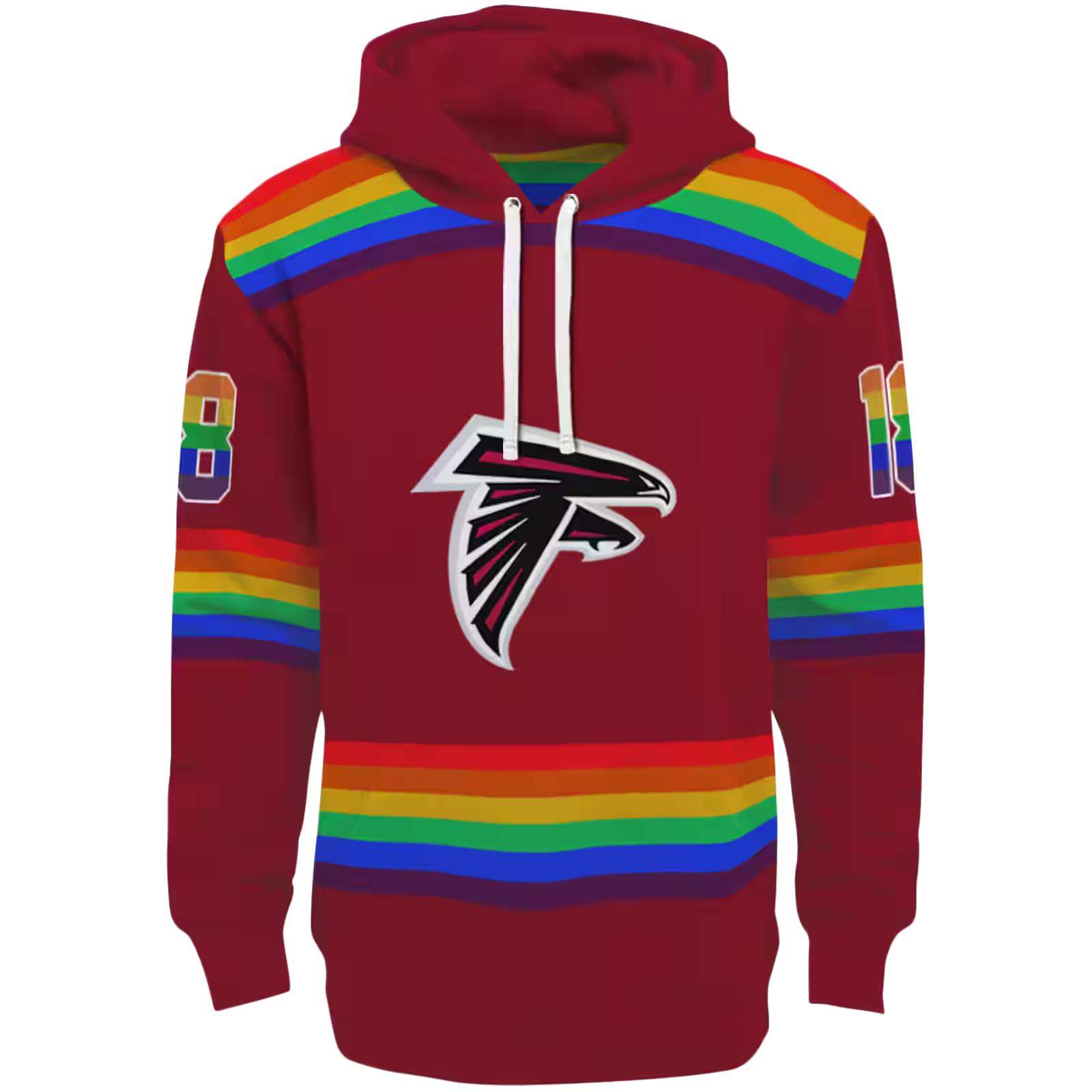 Customized Atlanta Falcons Rainbow Stripes Red Hoodie