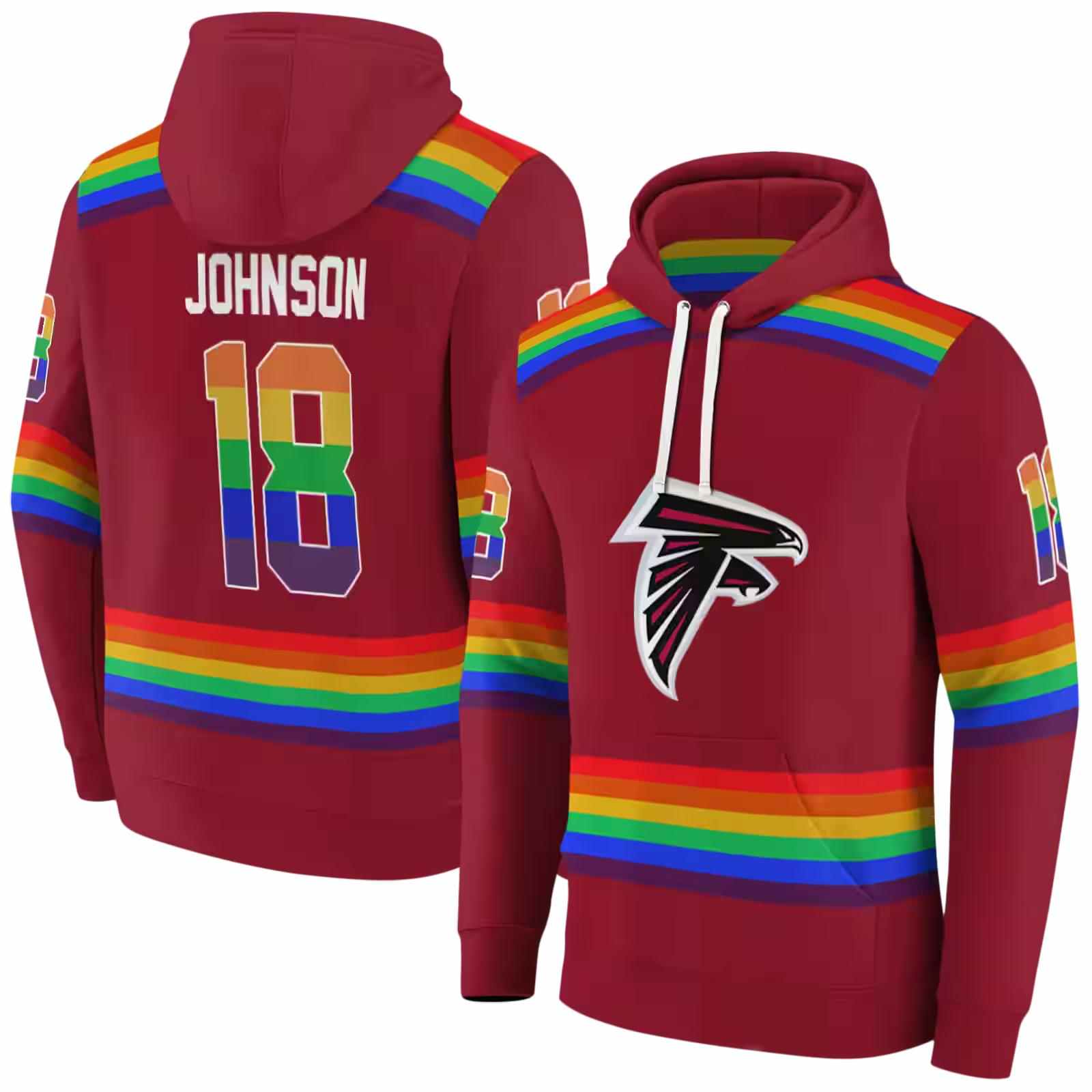 customized atlanta falcons rainbow stripes red hoodie fashion forward