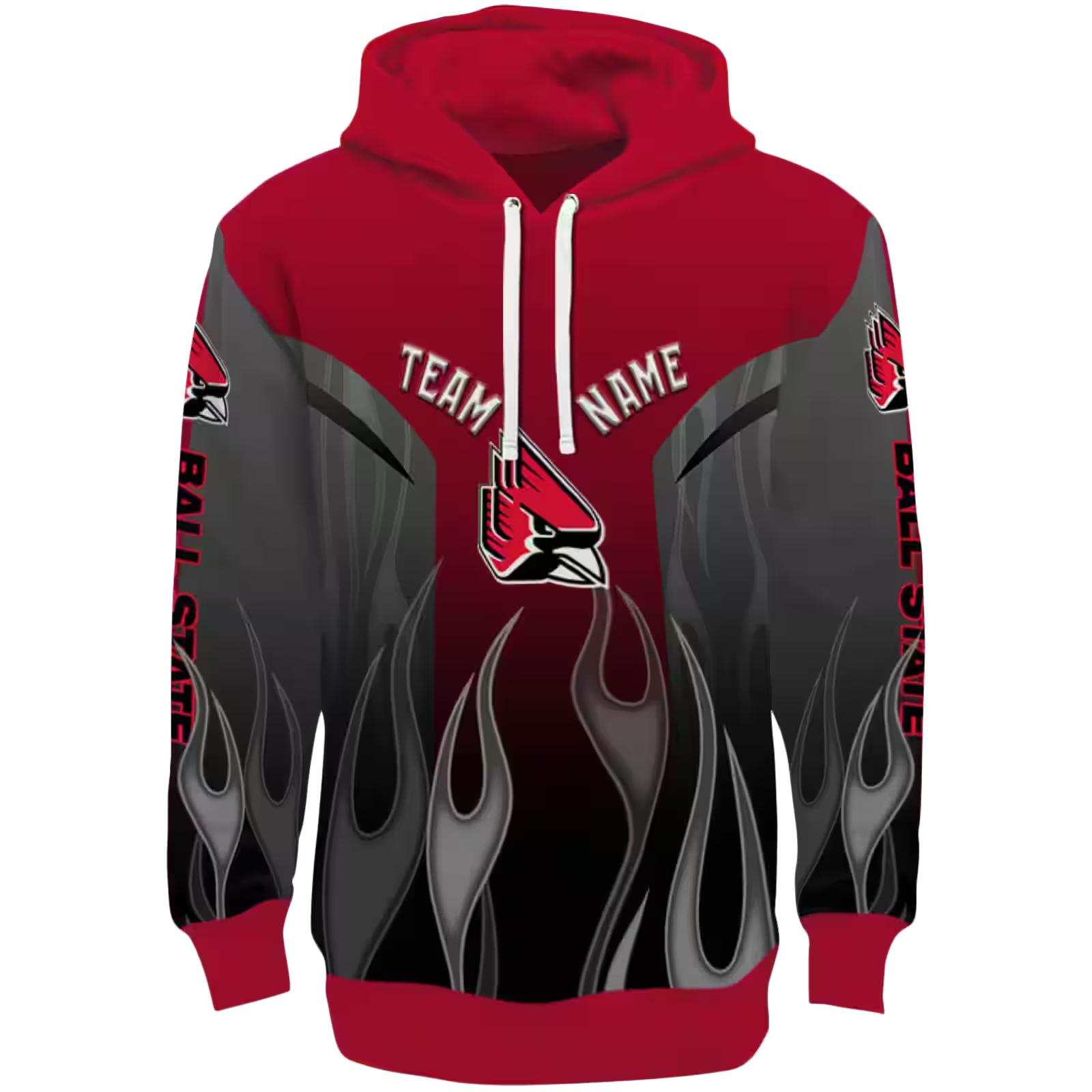 Customized Ball State Cardinals Flame Design Red Hoodie