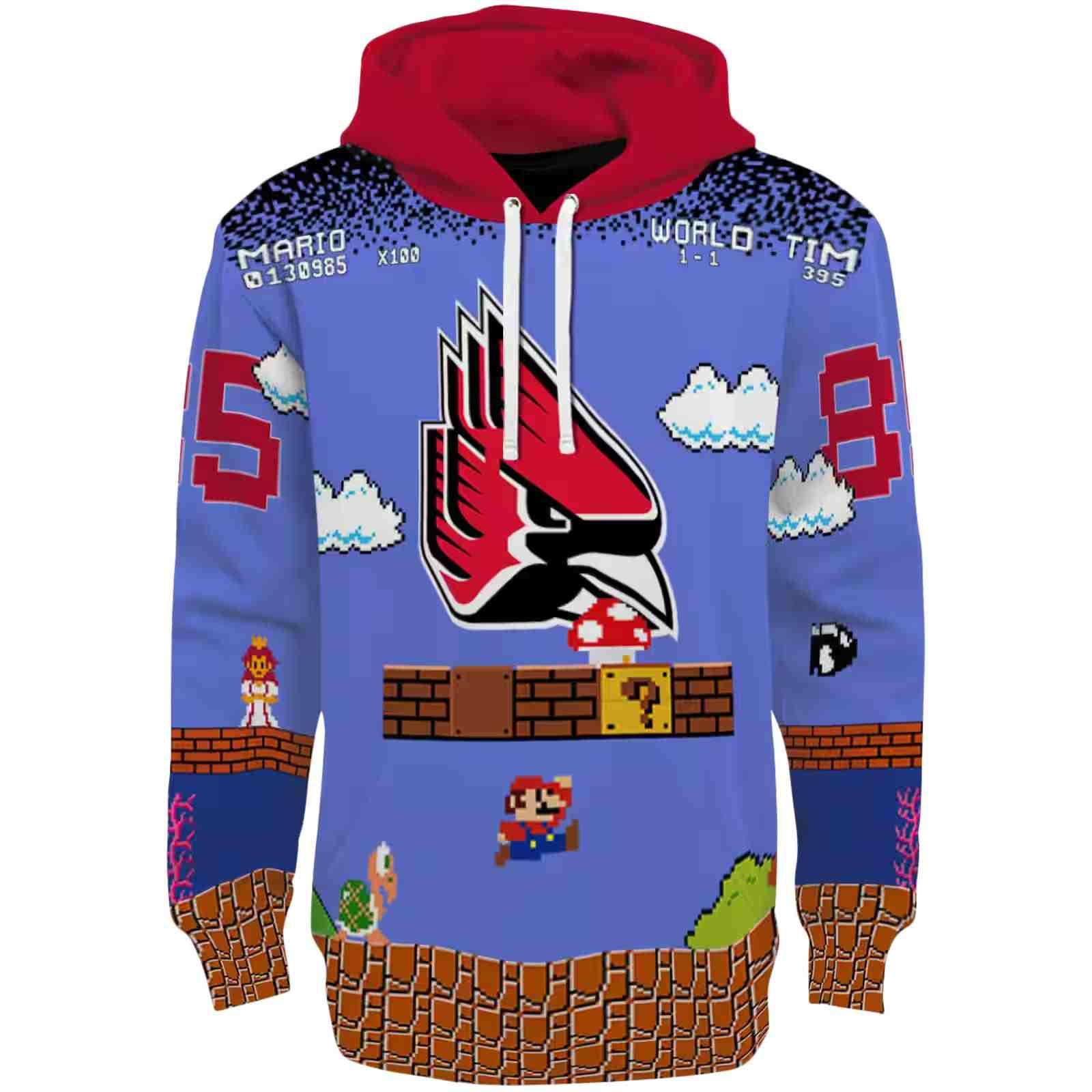 Customized Ball State Cardinals Mario Blue Black Hoodie
