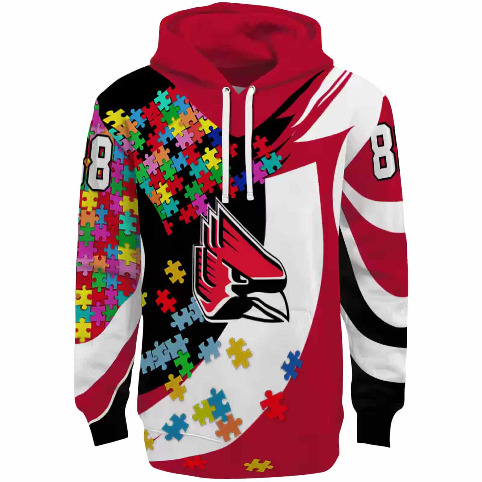 Customized Ball State Cardinals Puzzle Pieces Red Hoodie