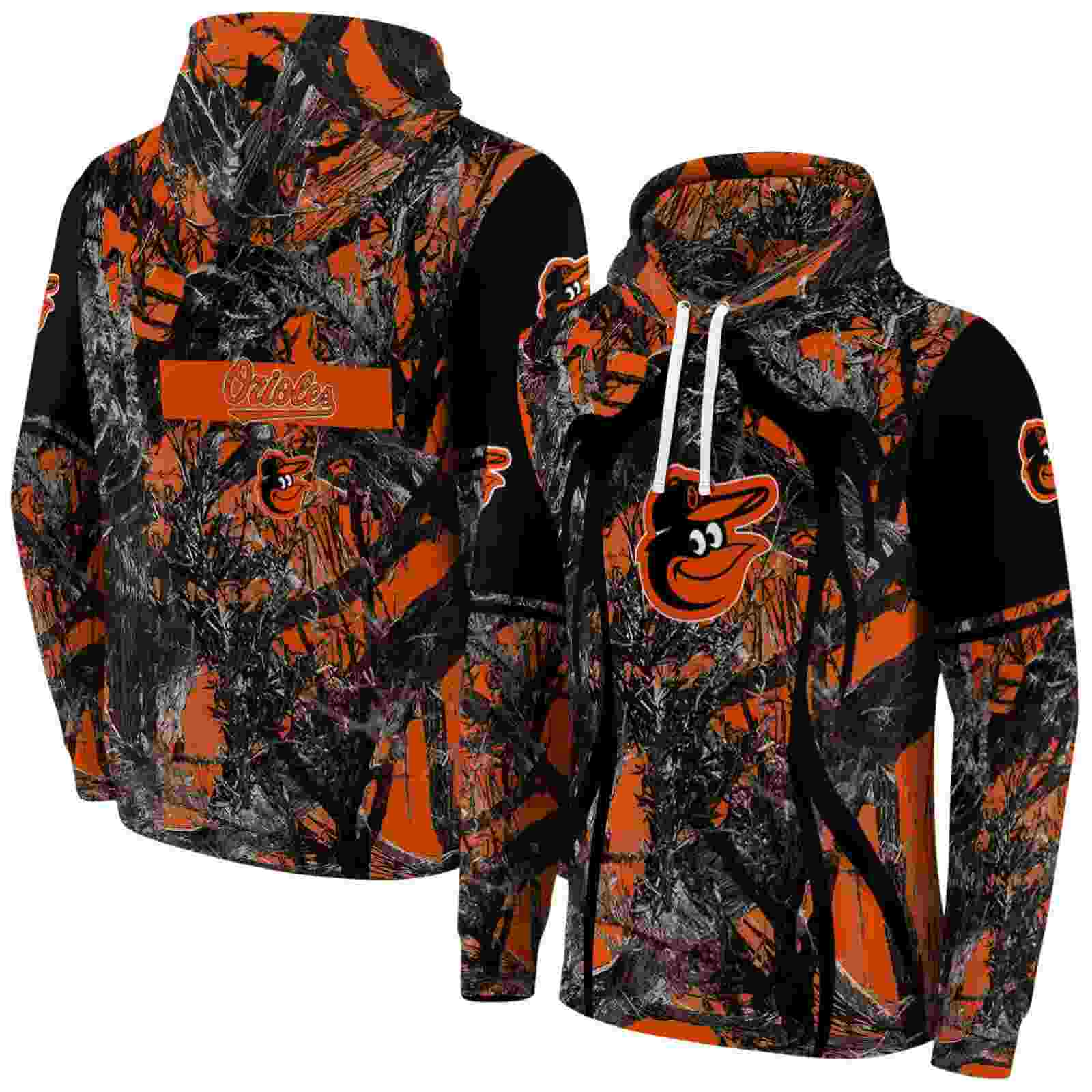 customized baltimore orioles hunting theme orange black hoodie fashion forward