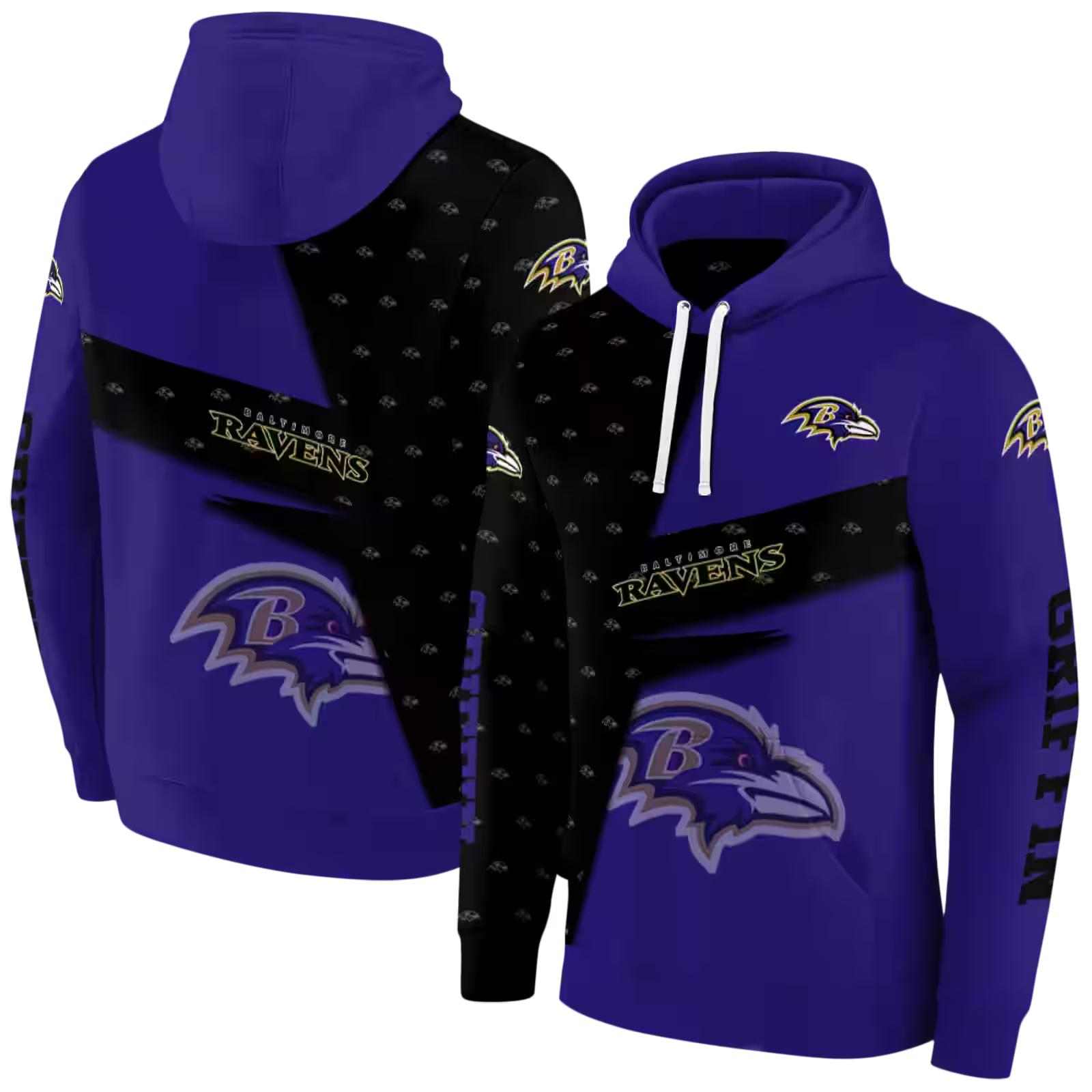 customized baltimore ravens abstract shape purple hoodie fashion forward