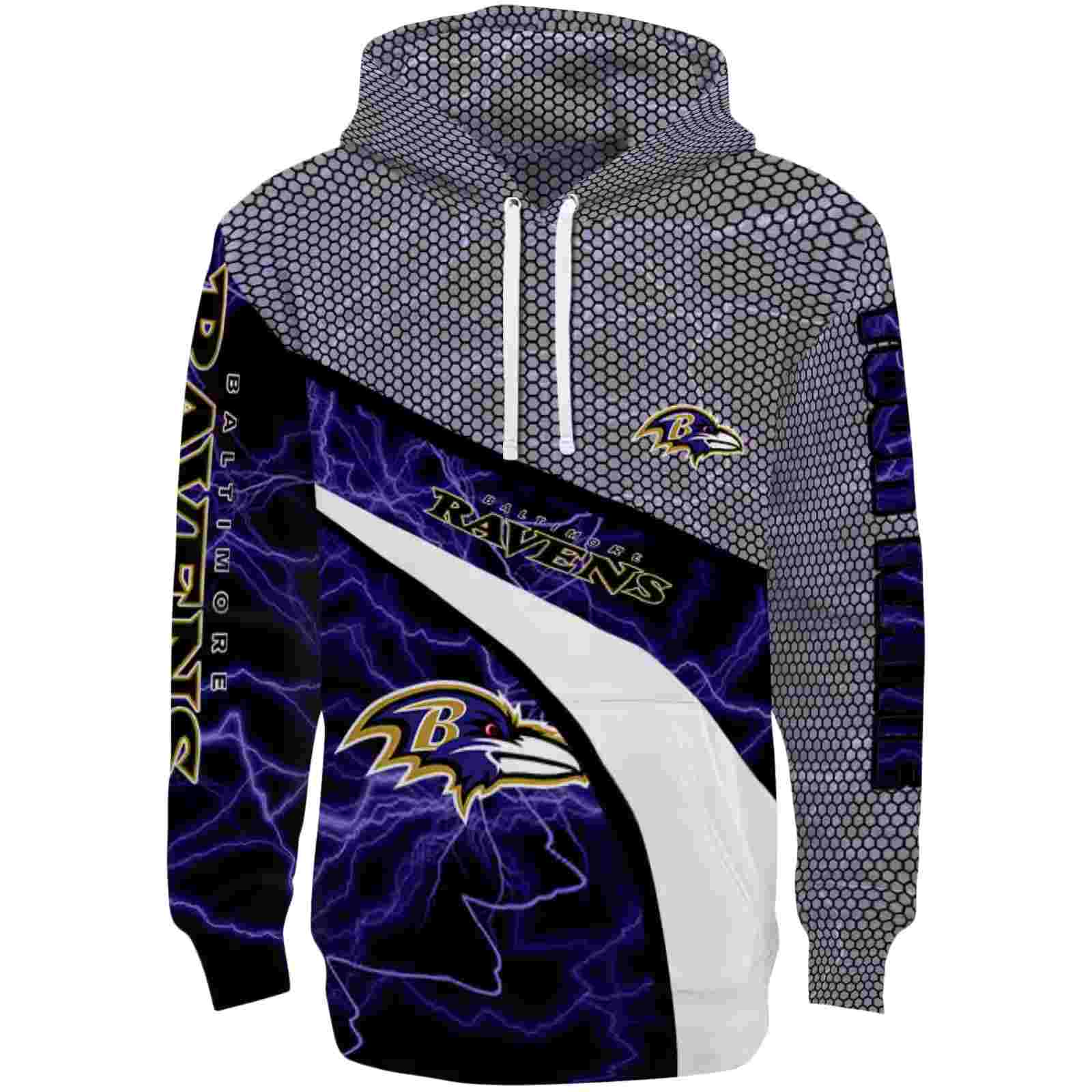 Customized Baltimore Ravens Hexagonal Mesh Purple Black Gray Hoodie