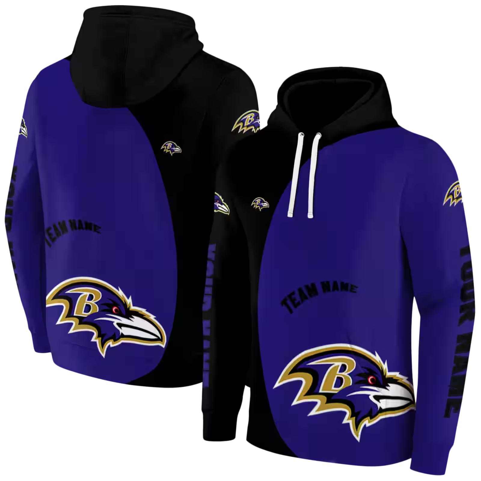 customized baltimore ravens minimalist design purple black hoodie fashion forward