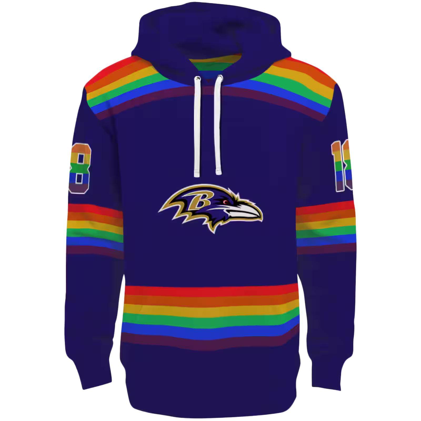 Customized Baltimore Ravens Rainbow Stripes Purple Hoodie