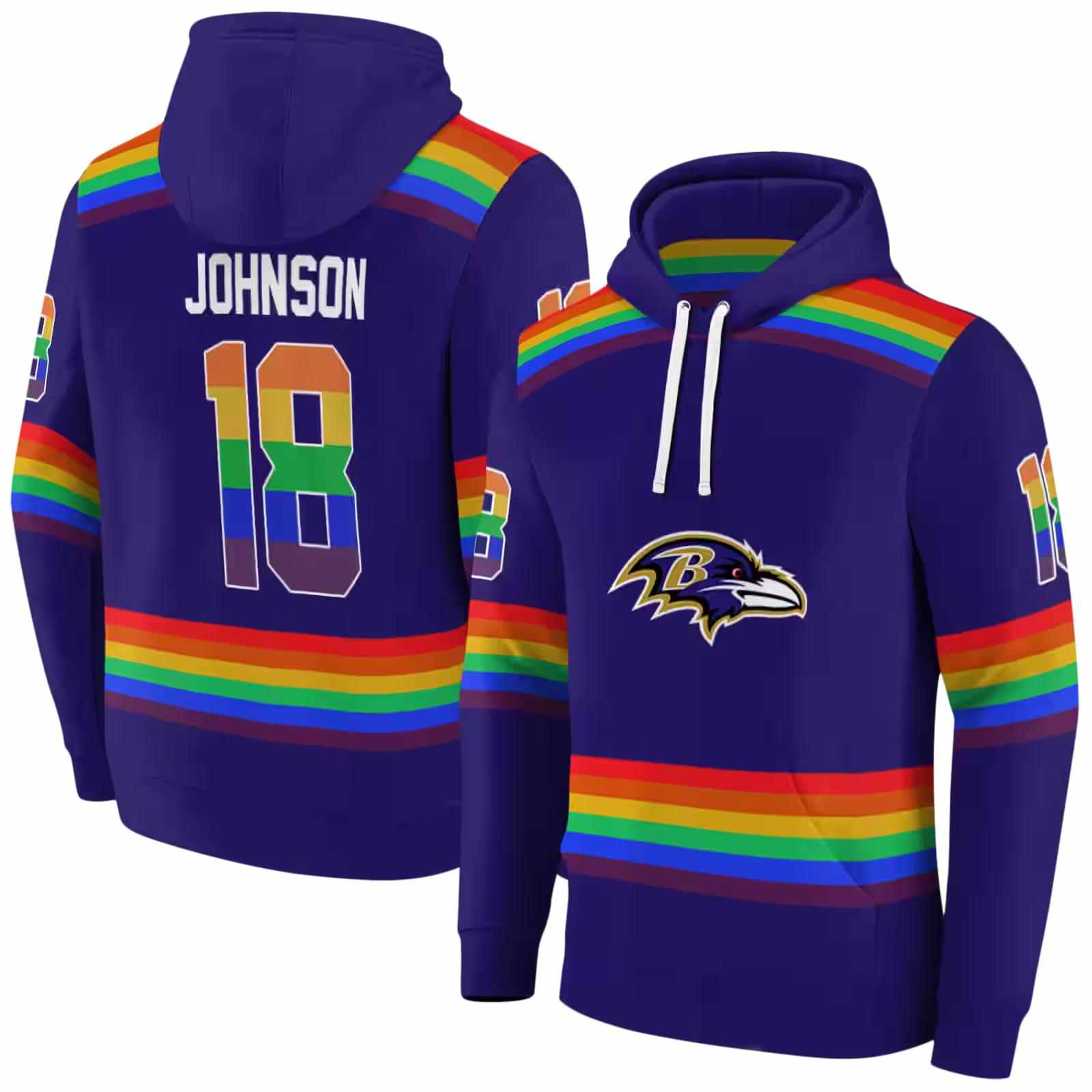 customized baltimore ravens rainbow stripes purple hoodie fashion forward