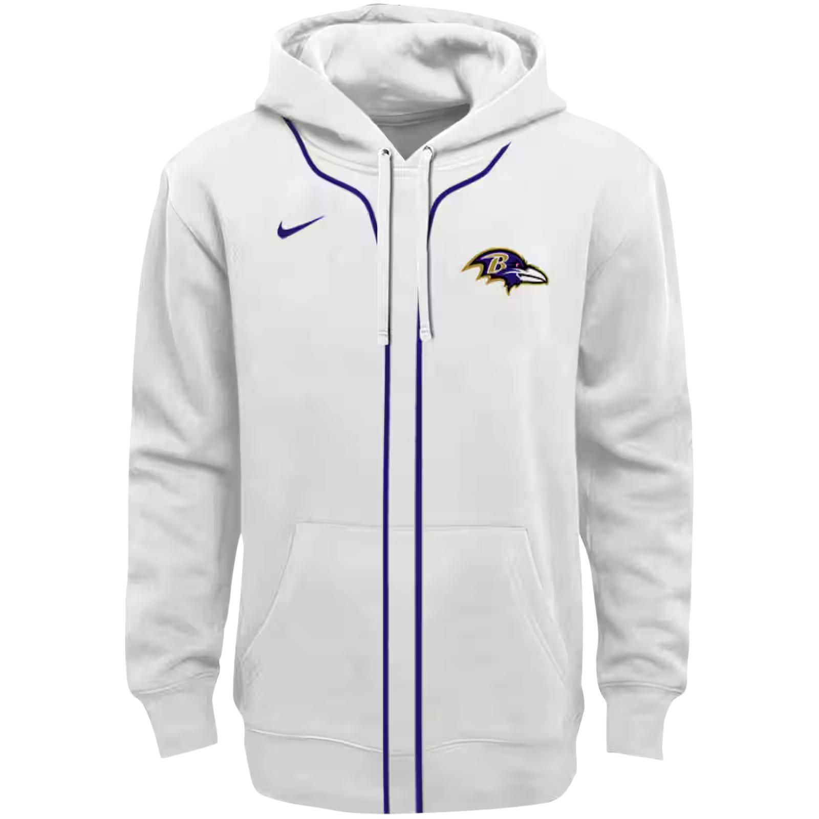 Customized Baltimore Ravens Sporty Stripe White Hoodie