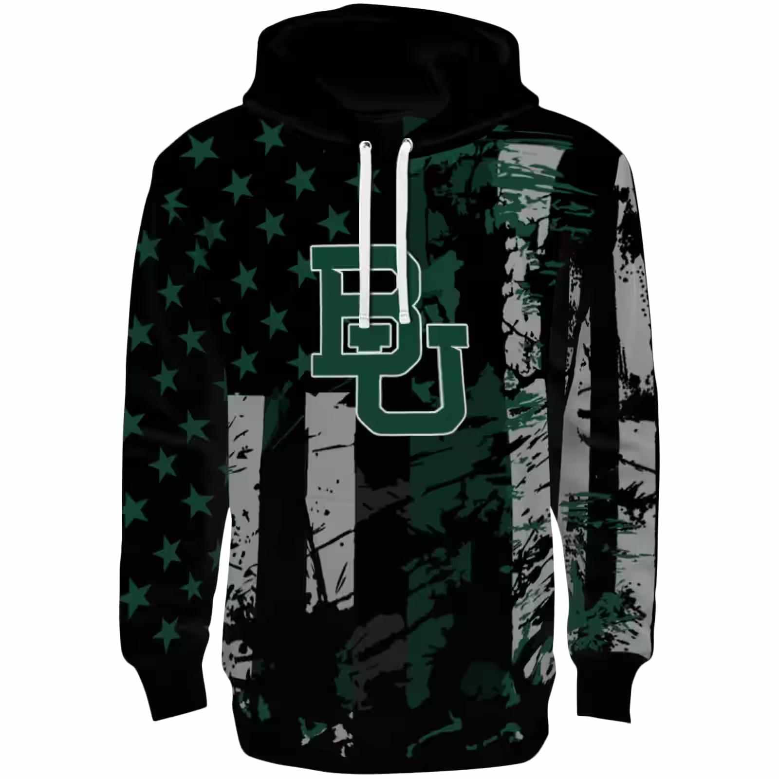 Customized Baylor Bears Distressed Flag Green Black Hoodie