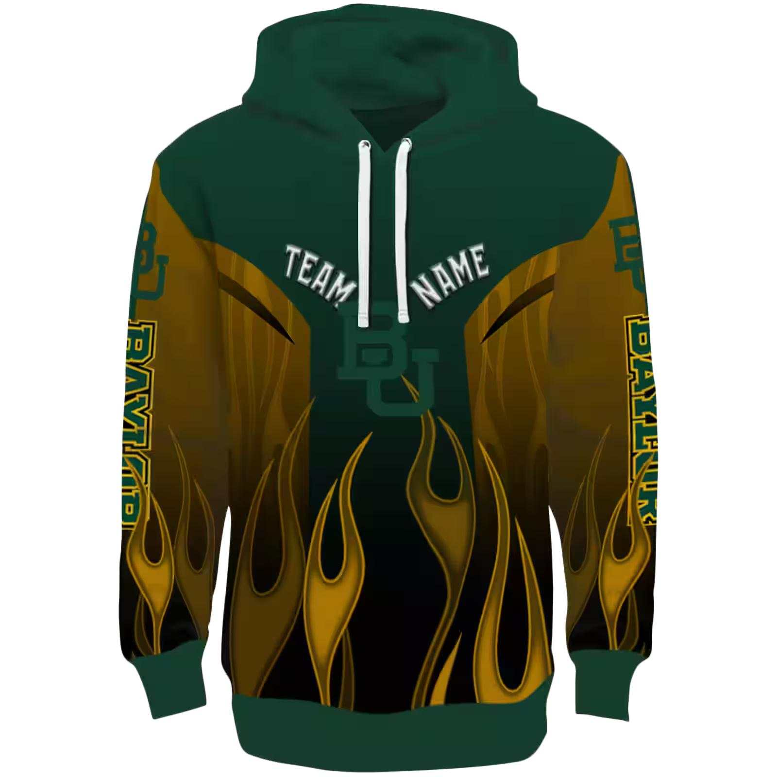 Customized Baylor Bears Flame Design Green Hoodie