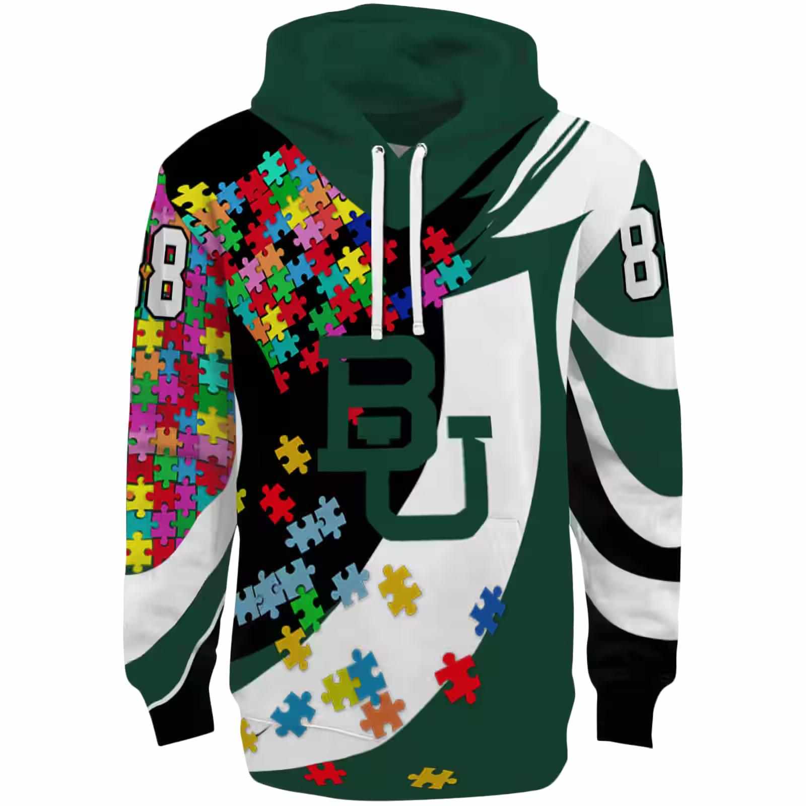 Customized Baylor Bears Puzzle Pieces Green Hoodie