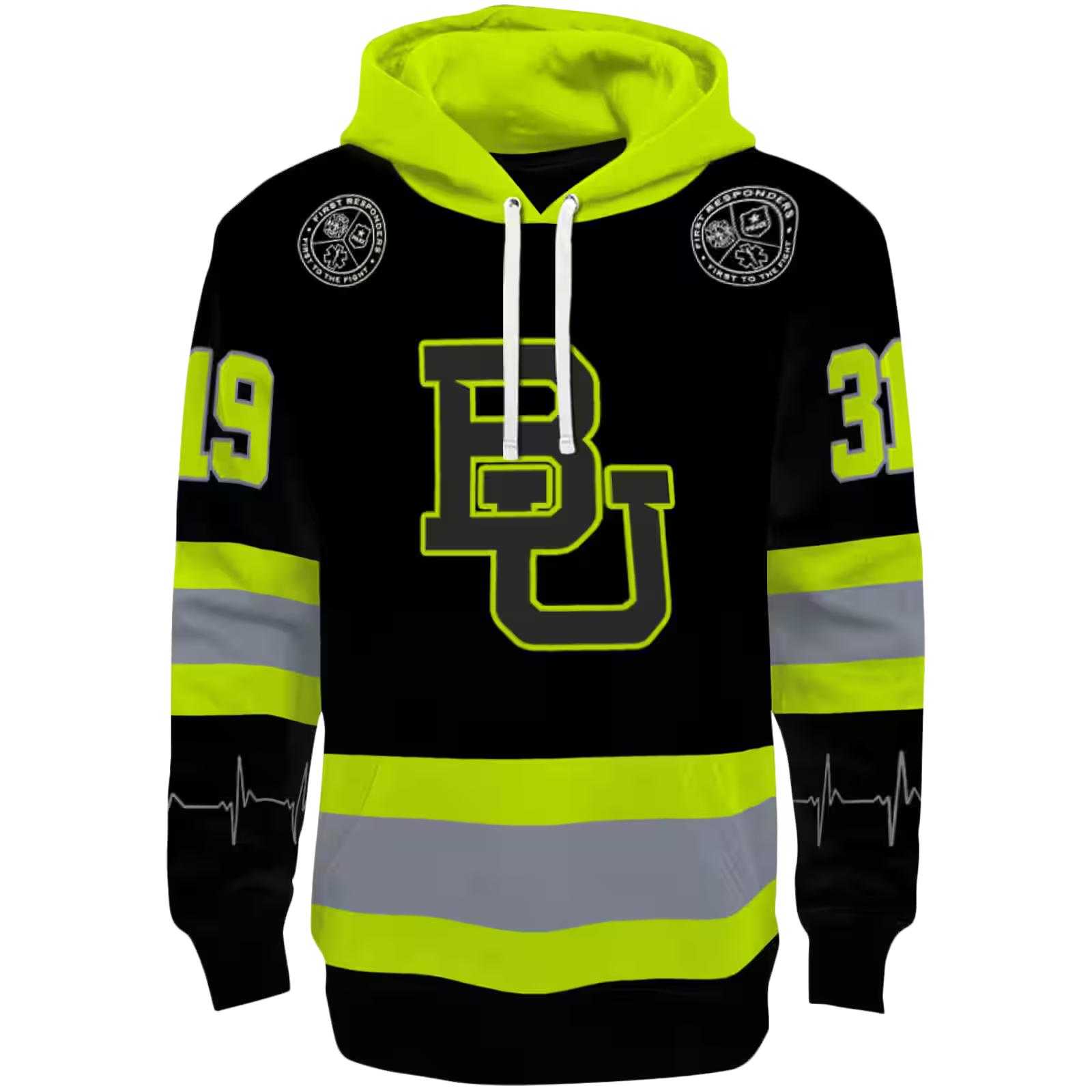 Customized Baylor Bears Safety Motif Black Neon Green Hoodie