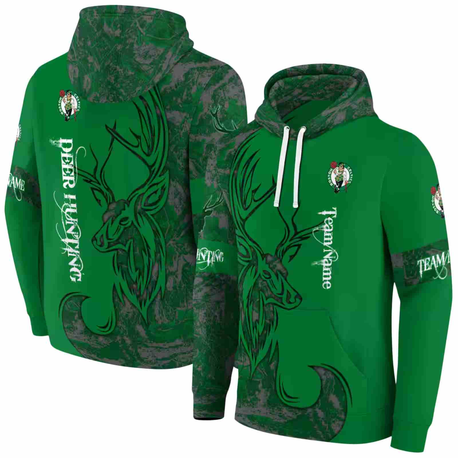 customized boston celtics deer silhouette green hoodie fashion forward