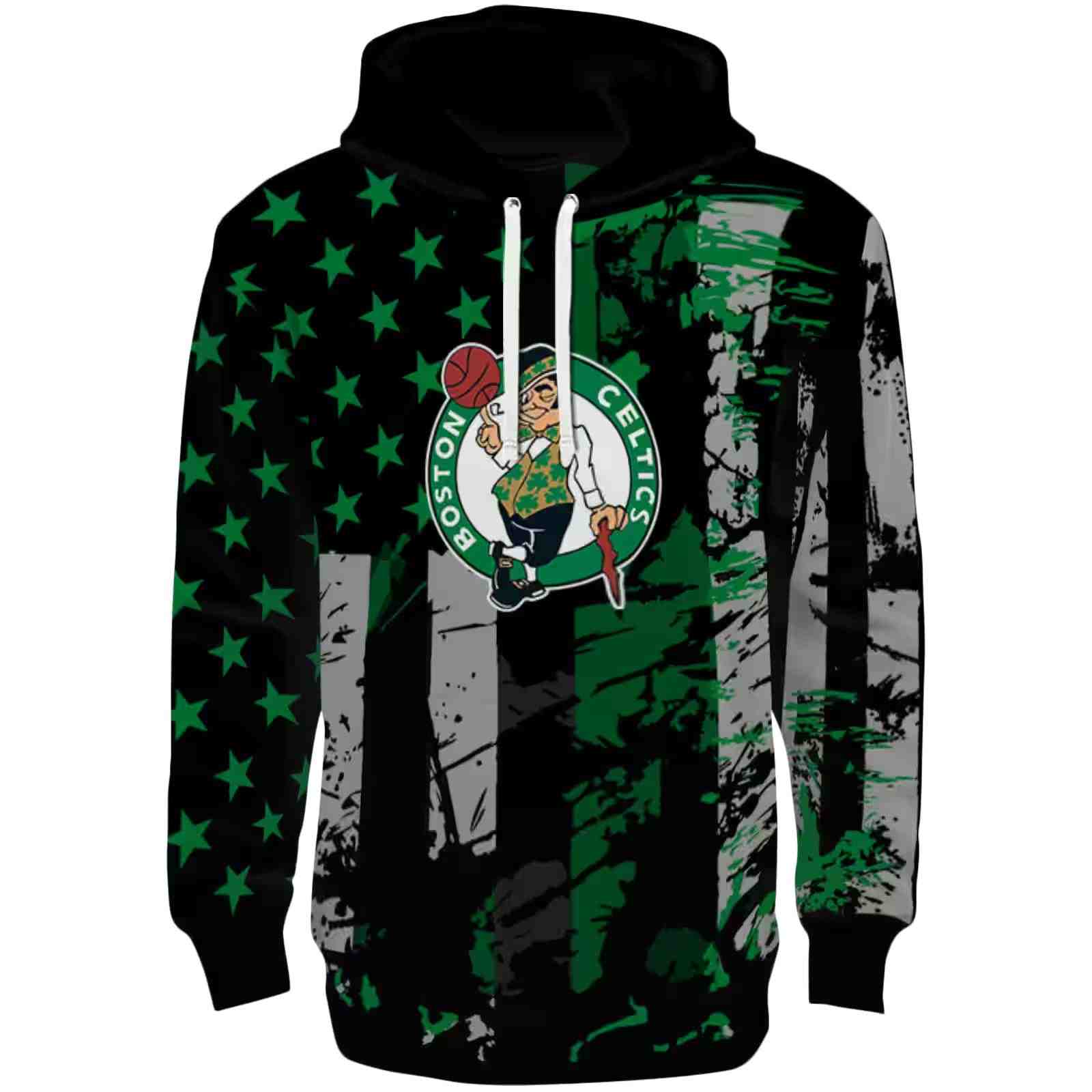 Customized Boston Celtics Distressed Flag Green Black Hoodie