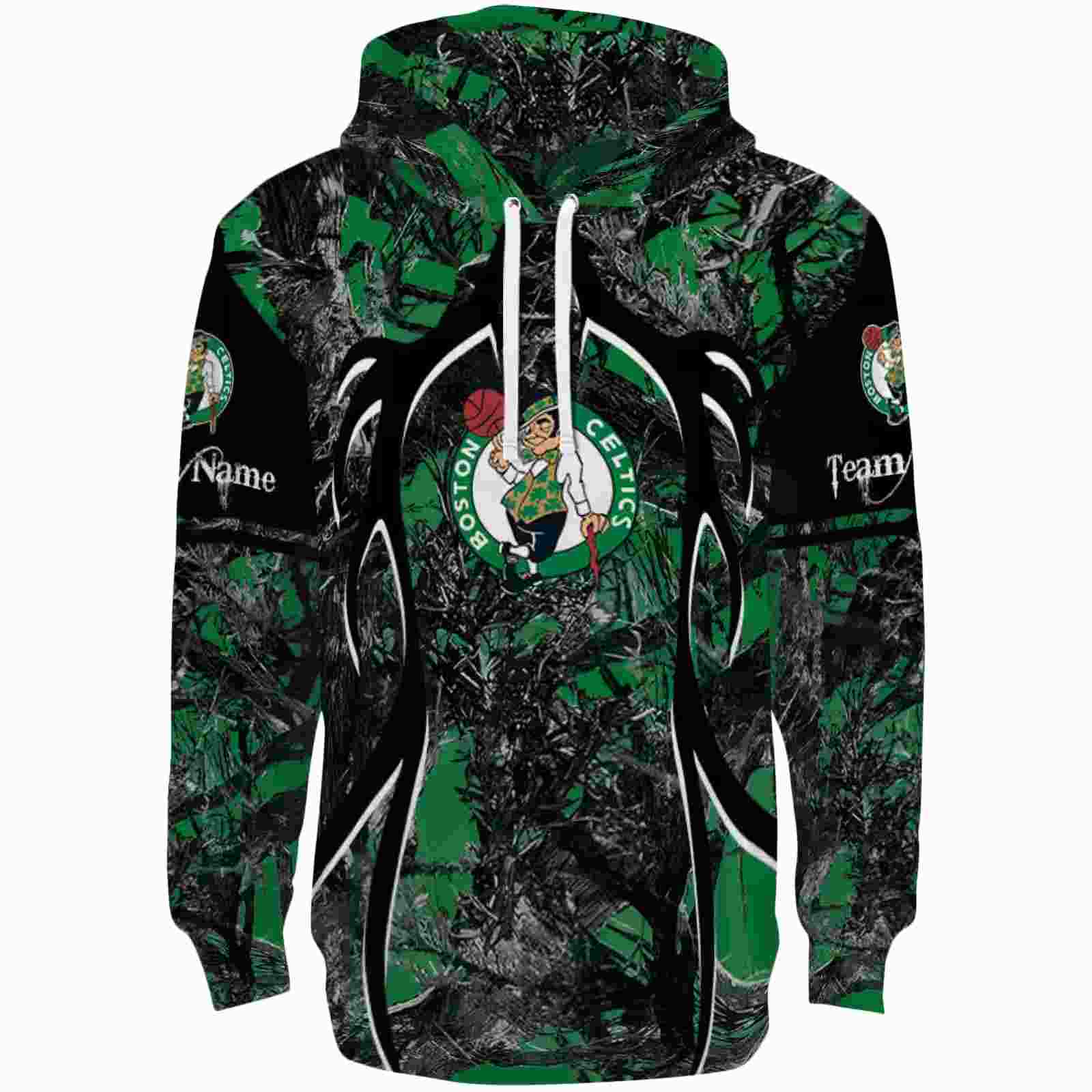 Customized Boston Celtics Hunting Theme Green Black Hoodie