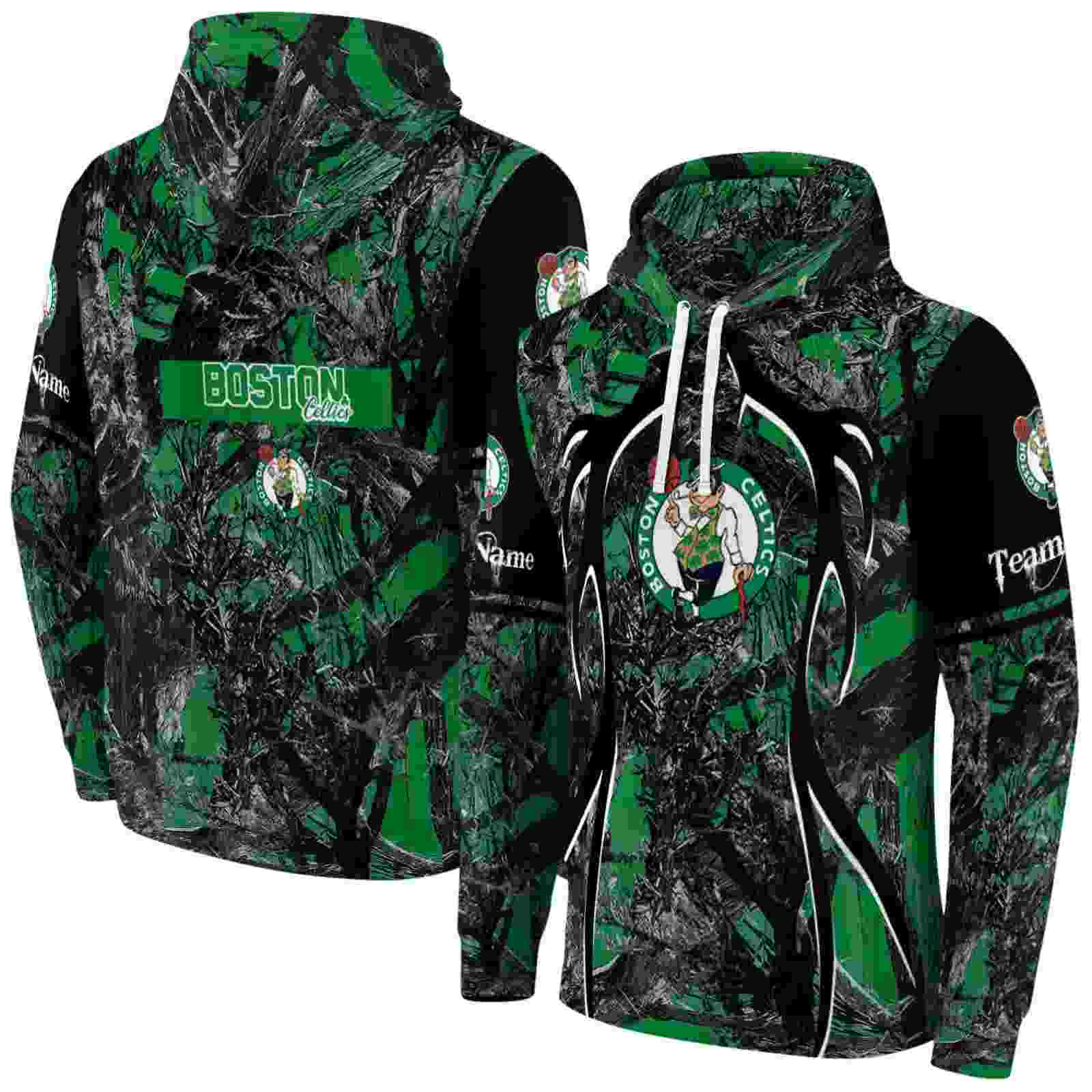 customized boston celtics hunting theme green black hoodie fashion forward