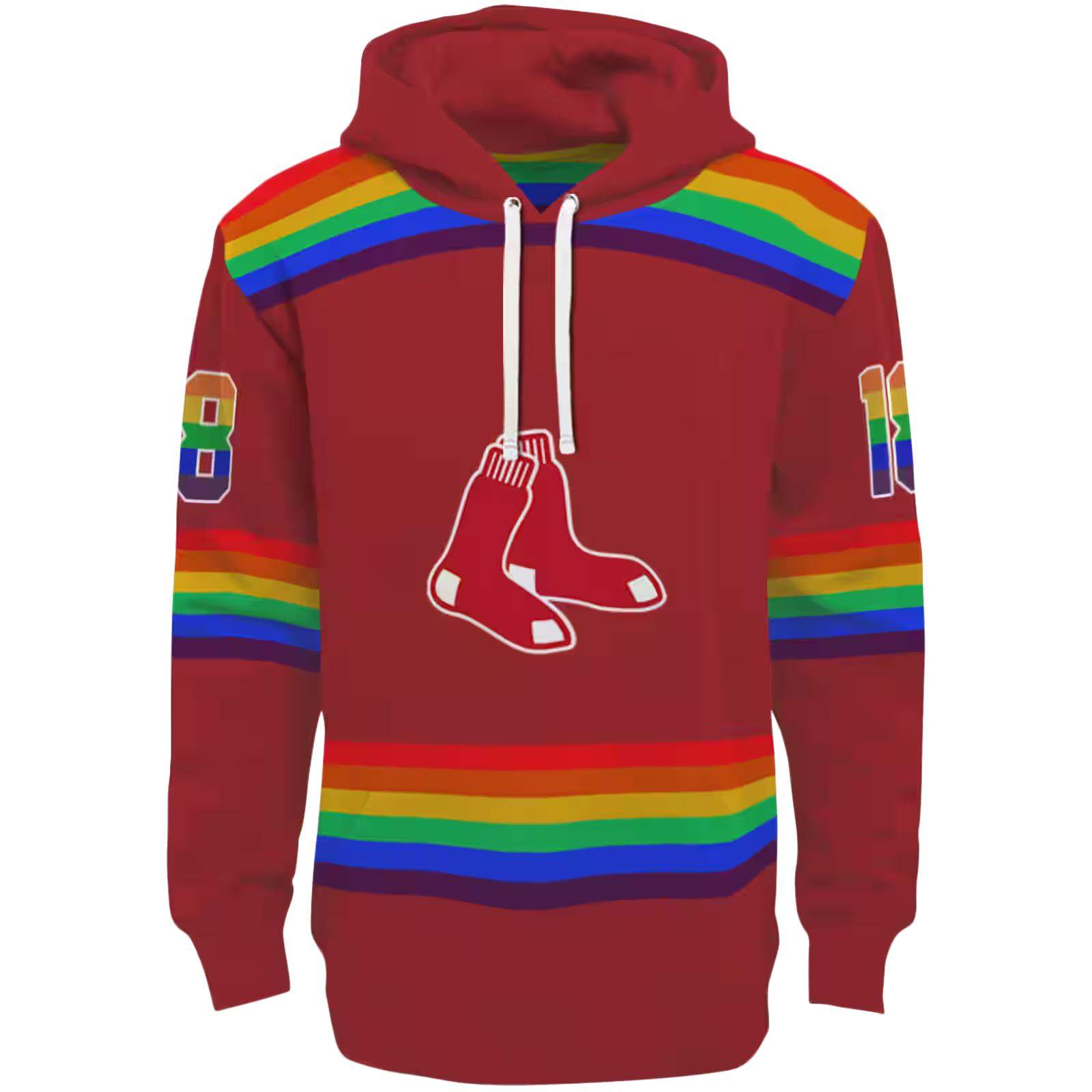 Customized Boston Red Sox Rainbow Stripes Red Hoodie