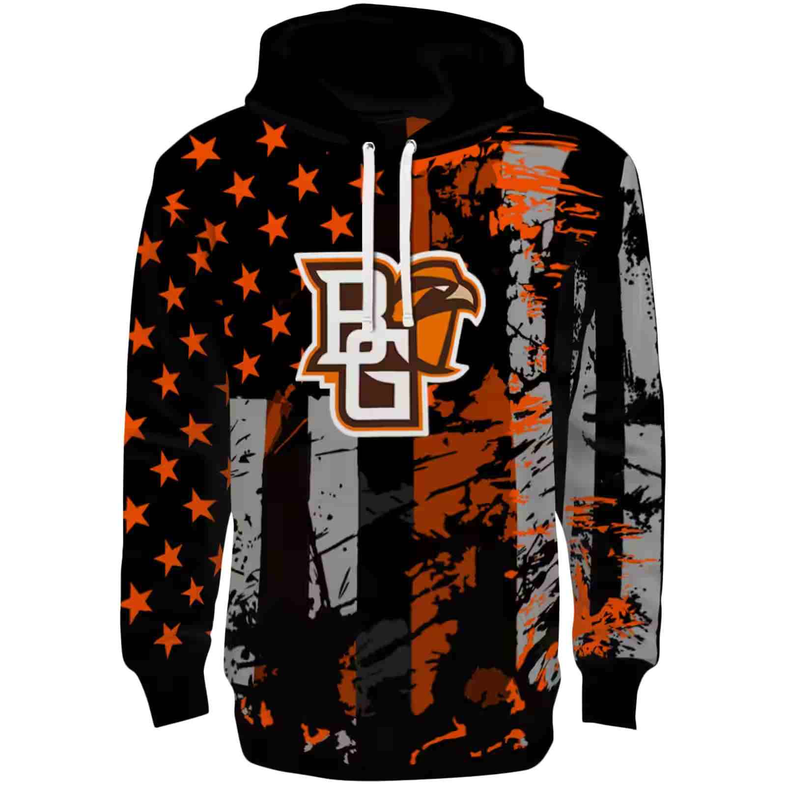 Customized Bowling Green Falcons Distressed Flag Orange Black Hoodie
