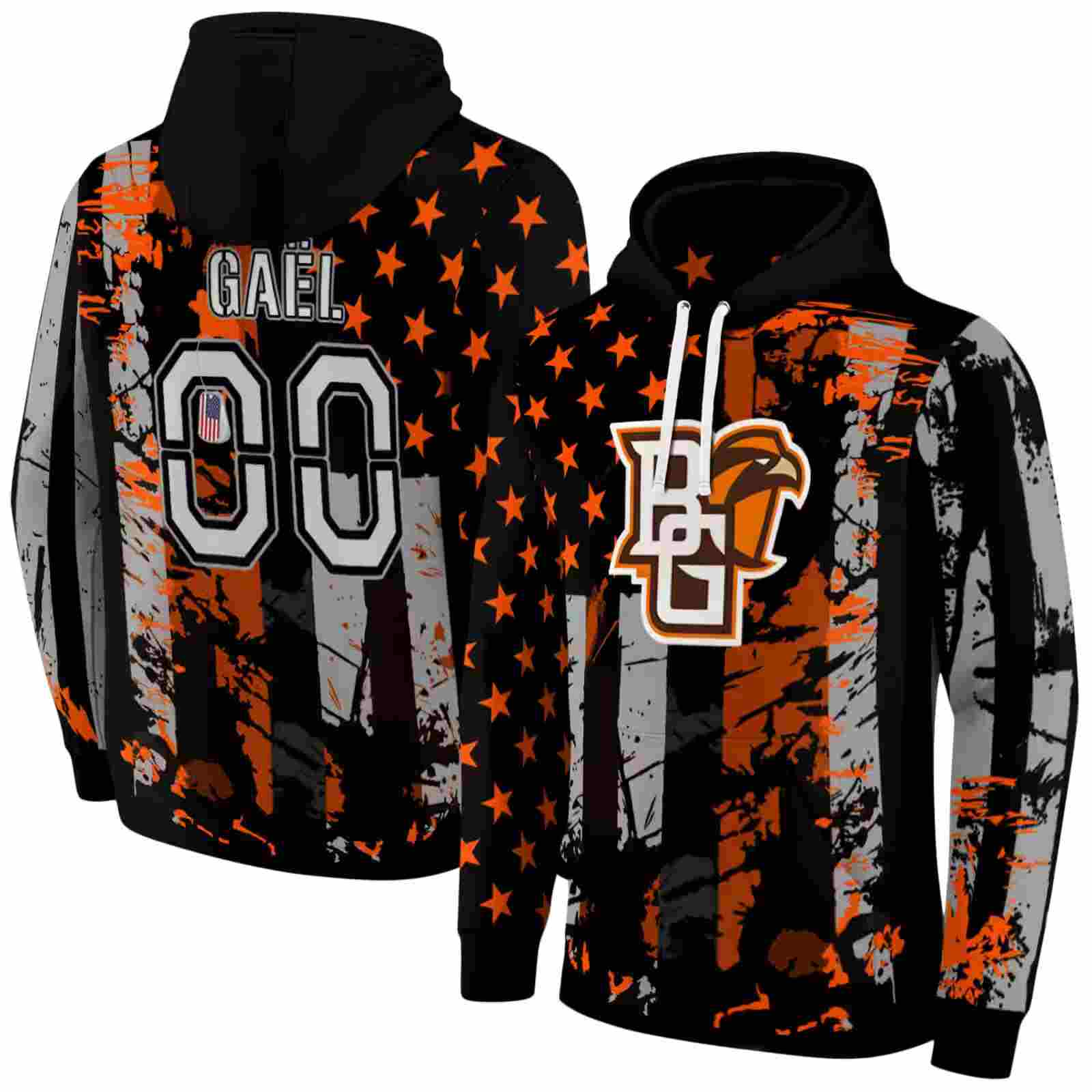 customized bowling green falcons distressed flag orange black hoodie fashion forward