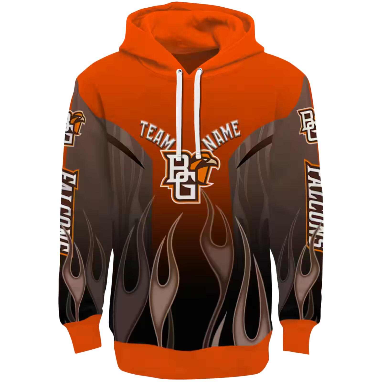 Customized Bowling Green Falcons Flame Design Orange Hoodie