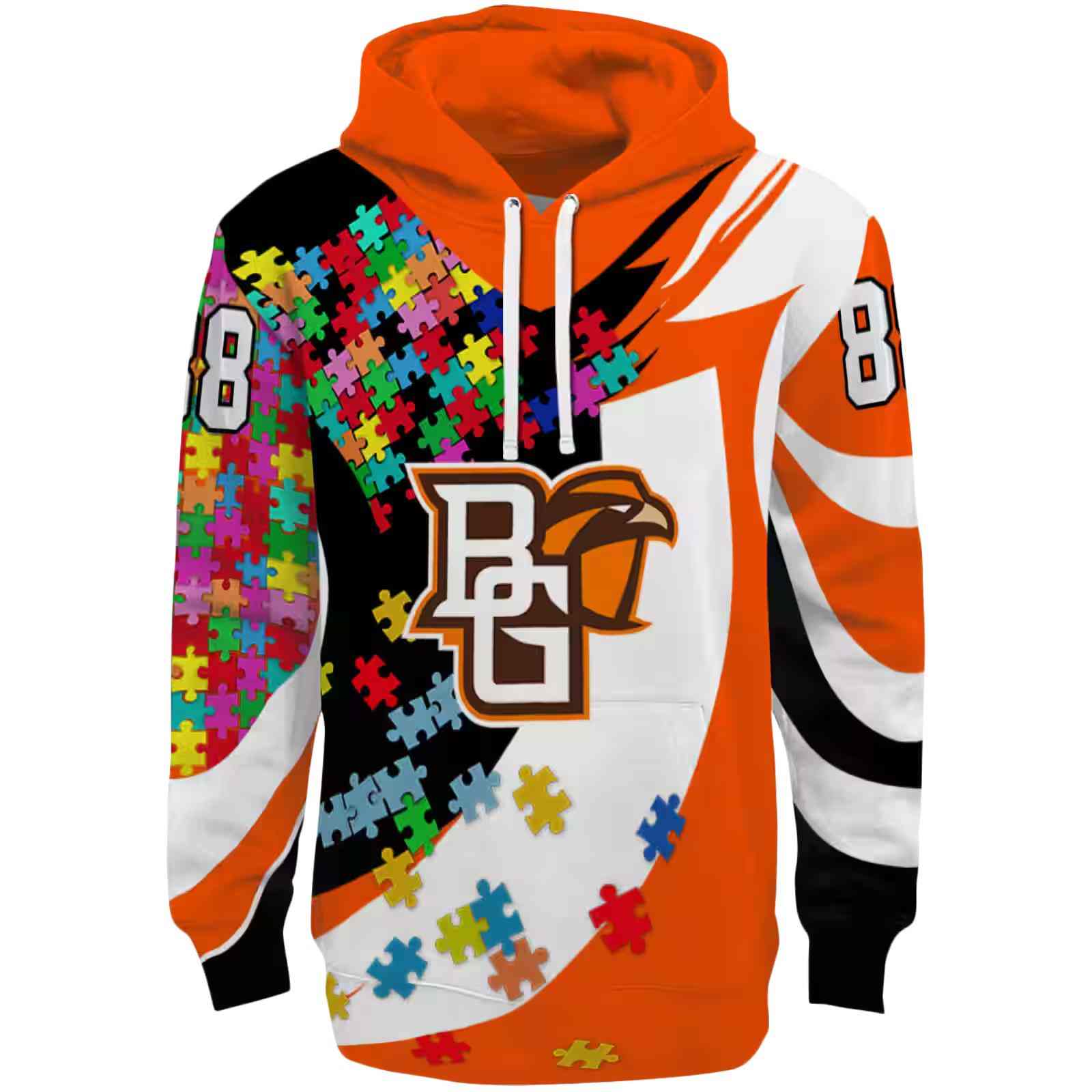 Customized Bowling Green Falcons Puzzle Pieces Orange Hoodie