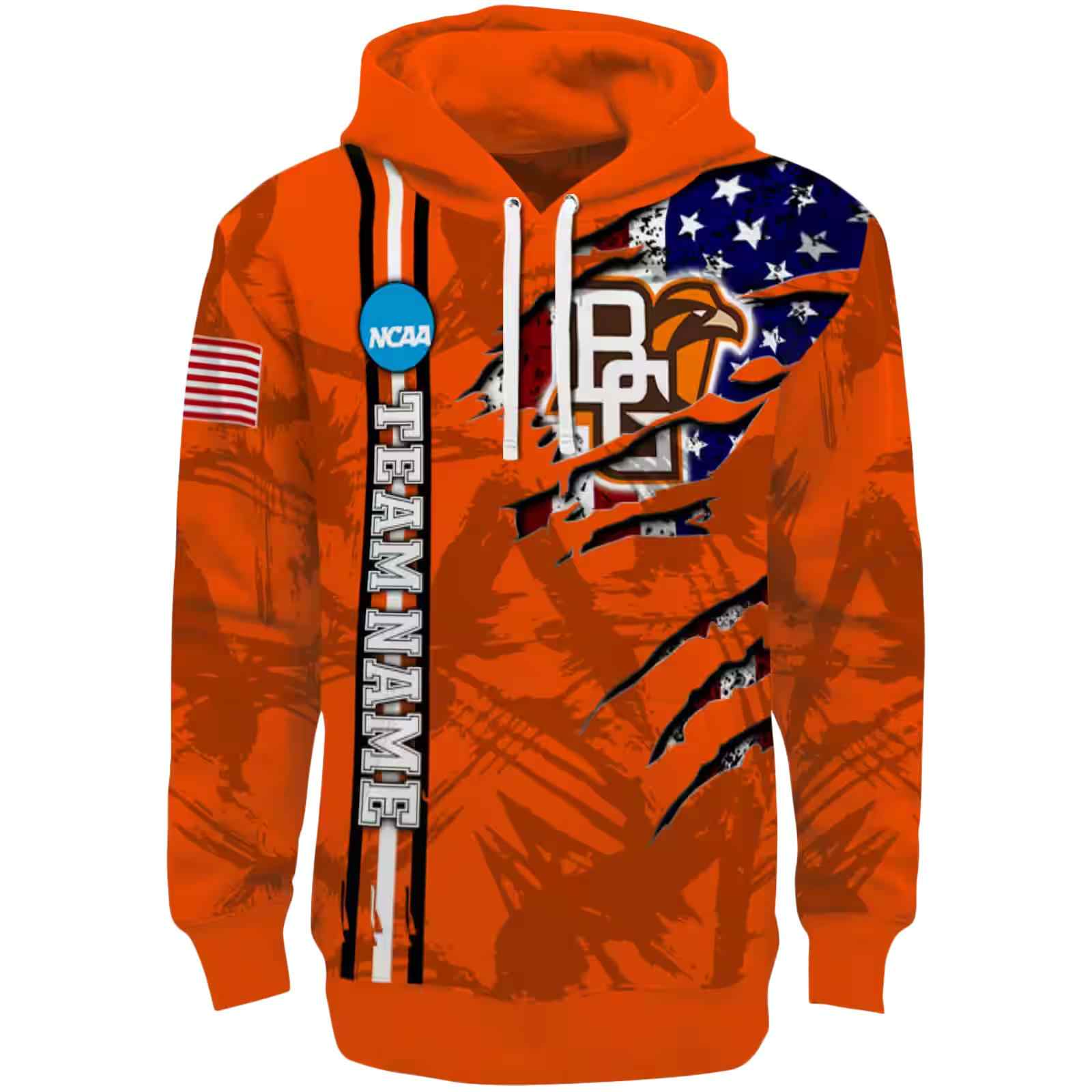 Customized Bowling Green Falcons Ripped Flag Orange Hoodie