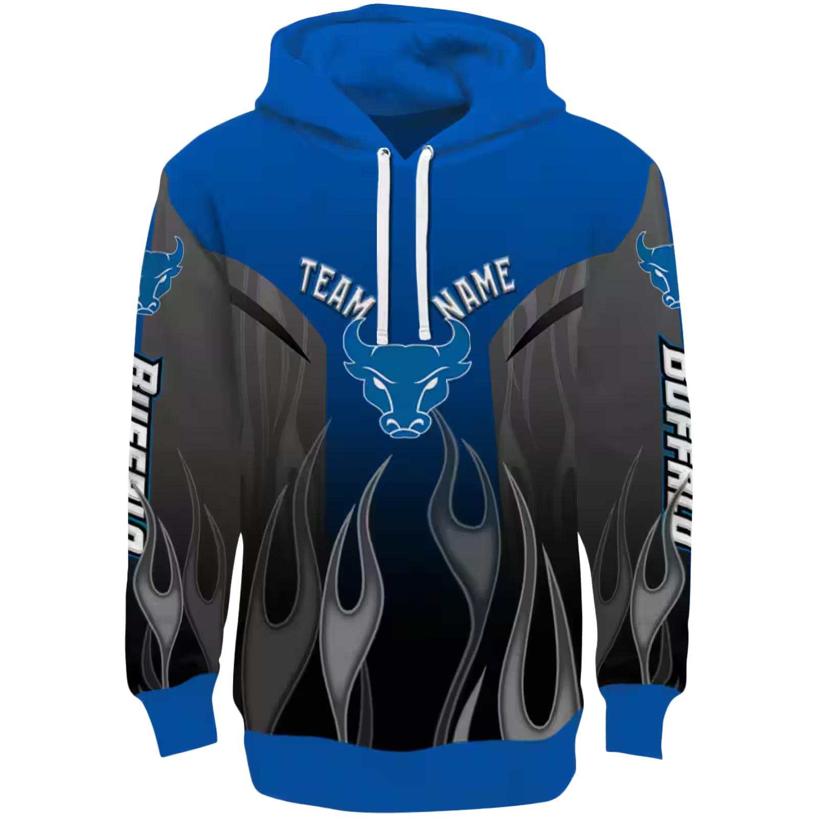Customized Buffalo Bulls Flame Design Royal Blue Hoodie
