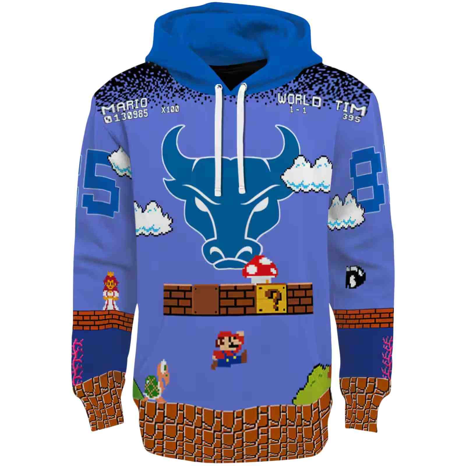 Customized Buffalo Bulls Mario Blue Black Hoodie