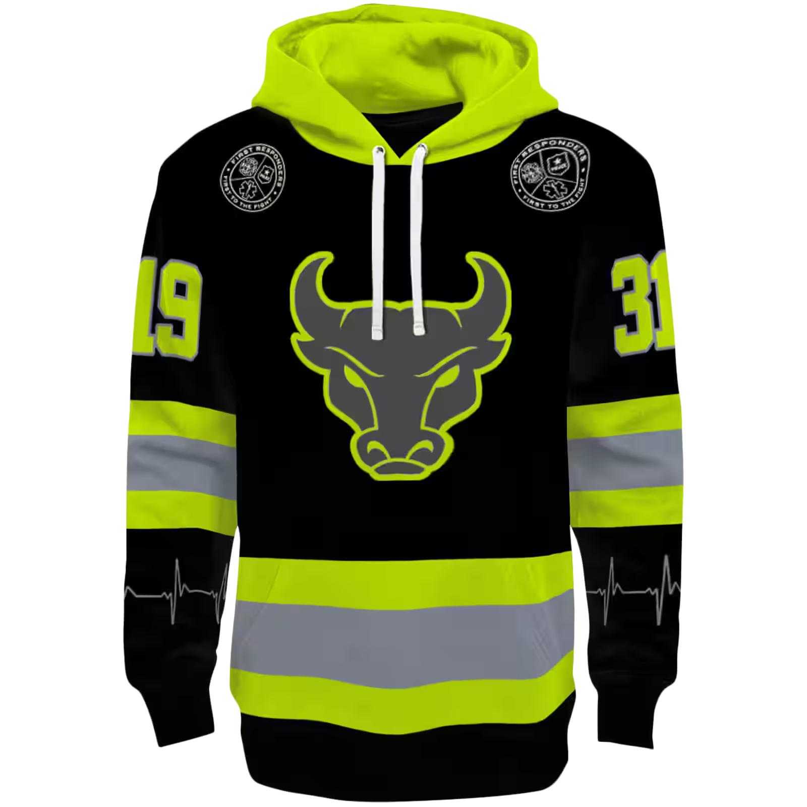 Customized Buffalo Bulls Safety Motif Black Neon Green Hoodie
