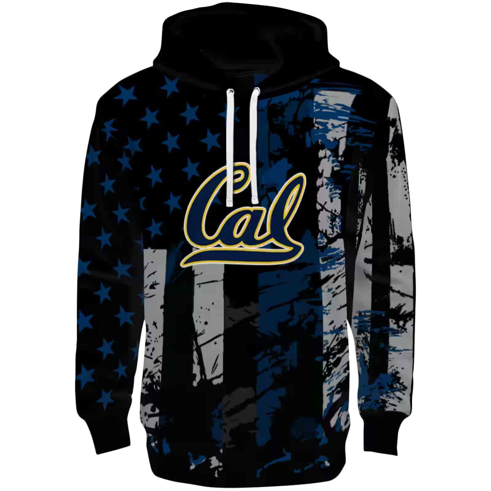 Customized California Golden Bears Distressed Flag Blue Black Hoodie