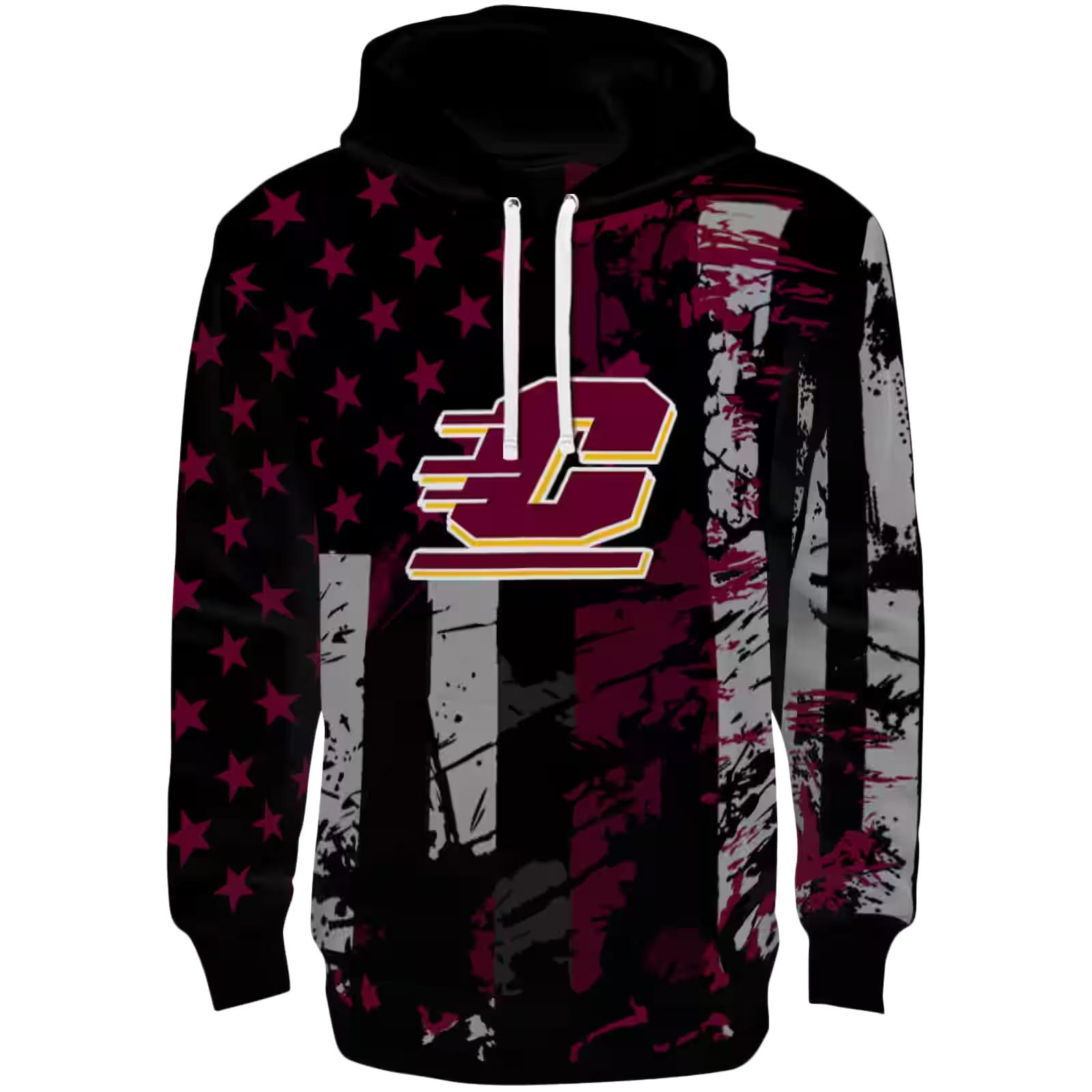 Customized Central Michigan Chippewas Distressed Flag Maroon Black Hoodie
