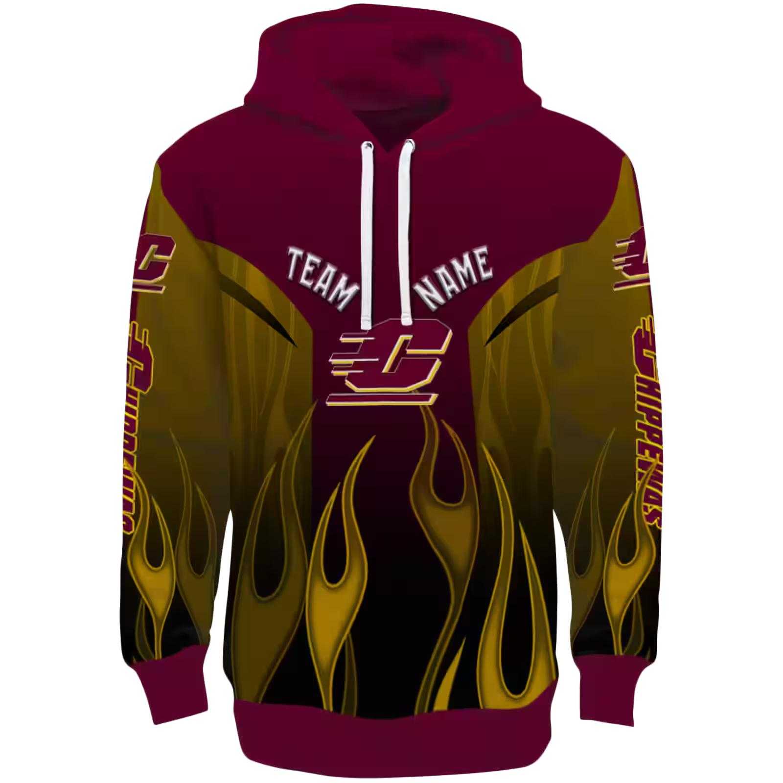Customized Central Michigan Chippewas Flame Design Maroon Hoodie