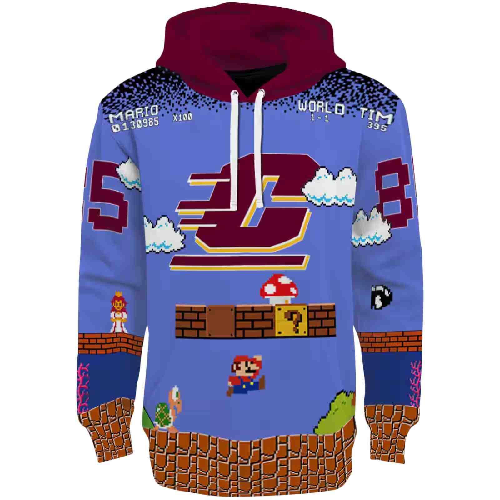 Customized Central Michigan Chippewas Mario Blue Black Hoodie