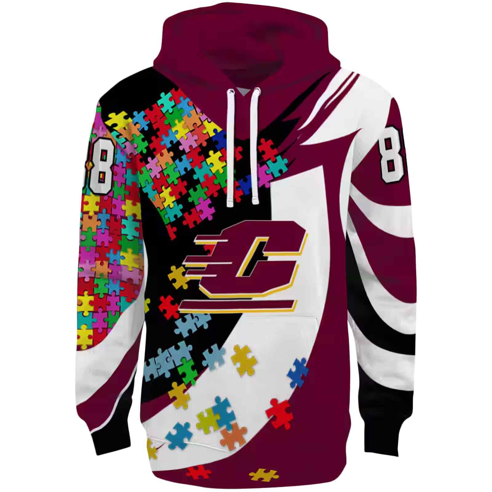 Customized Central Michigan Chippewas Puzzle Pieces Maroon Hoodie