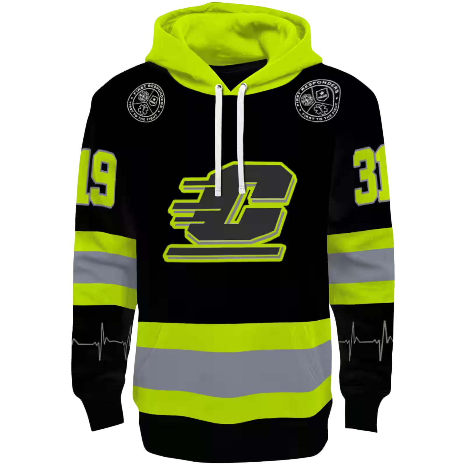 Customized Central Michigan Chippewas Safety Motif Black Neon Green Hoodie