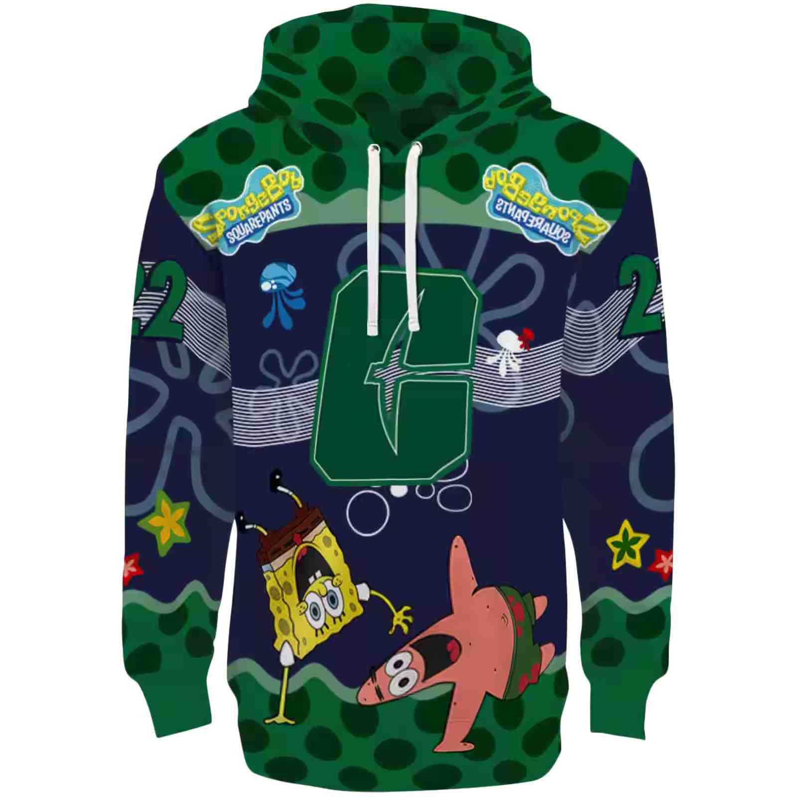 Customized Charlotte 49ers Spongebob Patrick Star Green Navy Hoodie