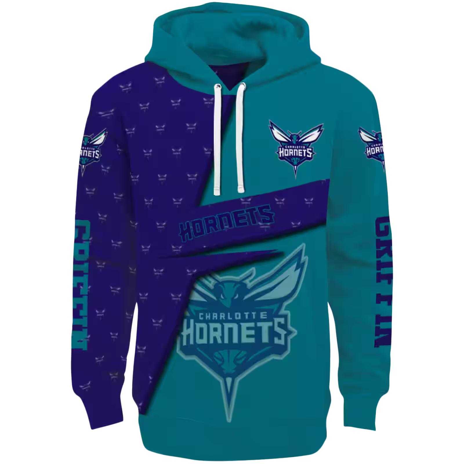 Customized Charlotte Hornets Abstract Shape Teal Hoodie