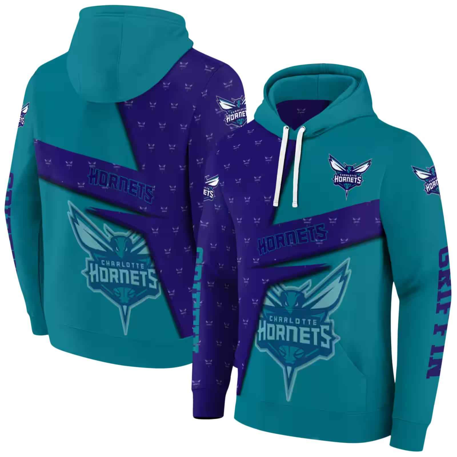 customized charlotte hornets abstract shape teal hoodie fashion forward