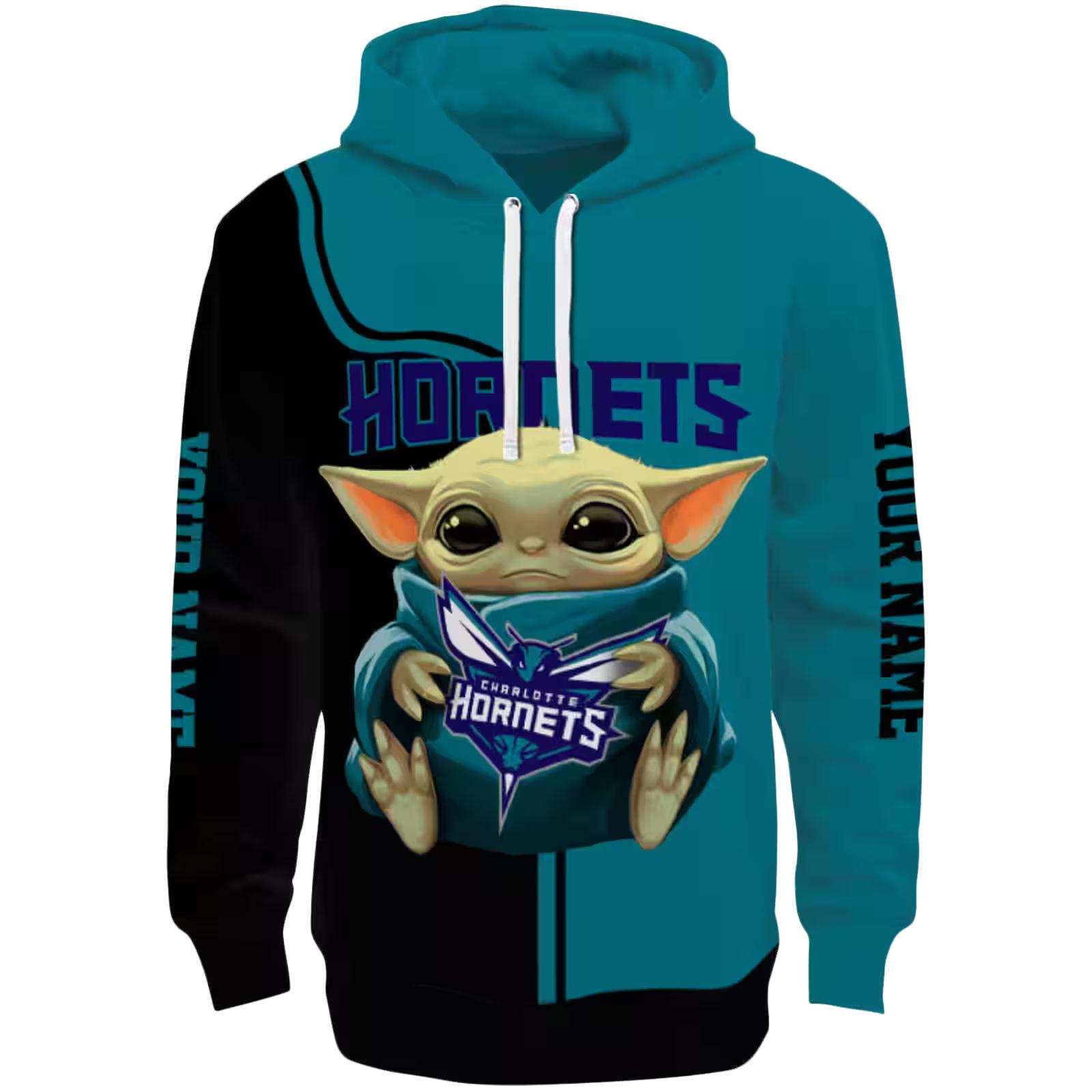 Customized Charlotte Hornets Baby Yoda Teal Black Hoodie