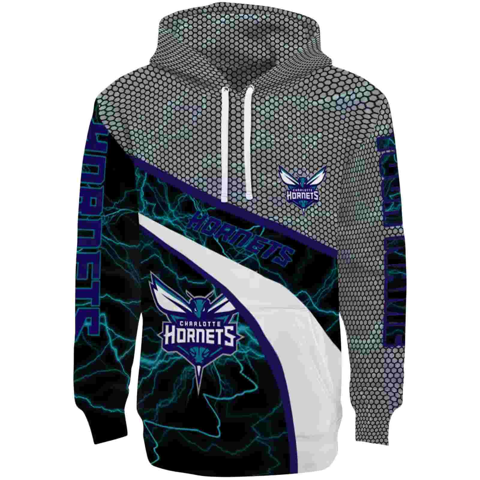 Customized Charlotte Hornets Hexagonal Mesh Teal Black Gray Hoodie