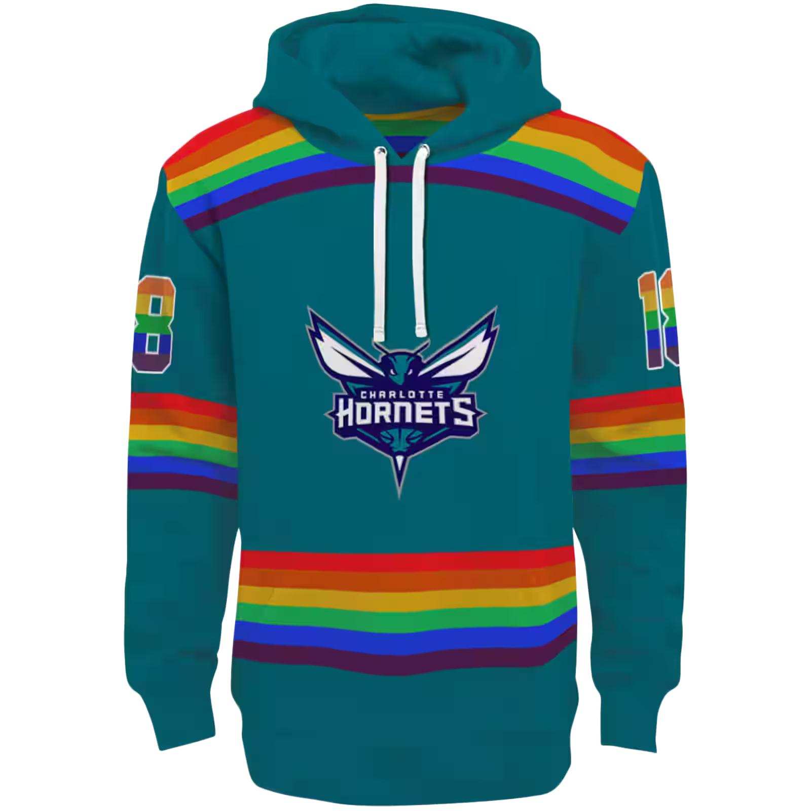 Customized Charlotte Hornets Rainbow Stripes Teal Hoodie