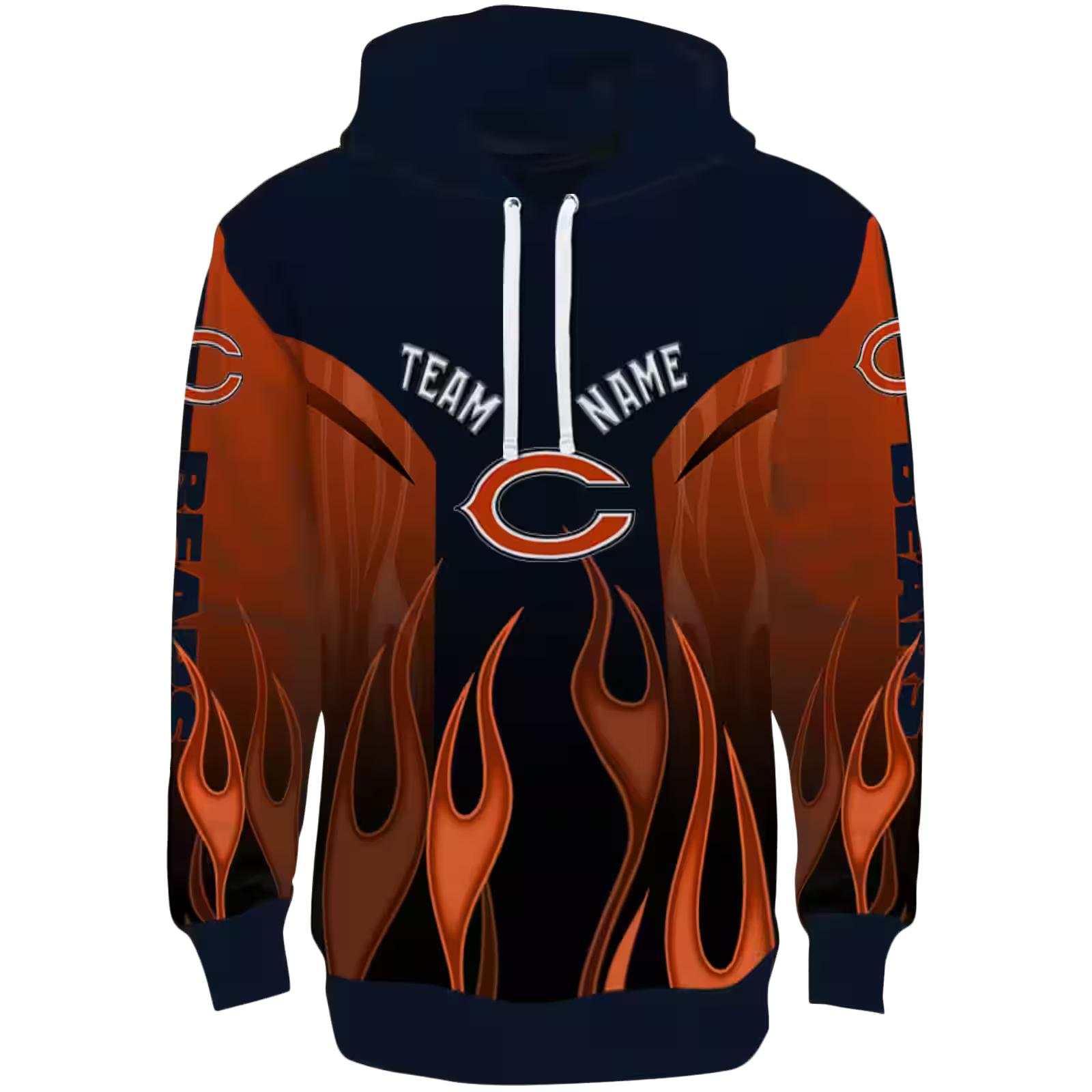 Customized Chicago Bears Flame Design Blue Hoodie