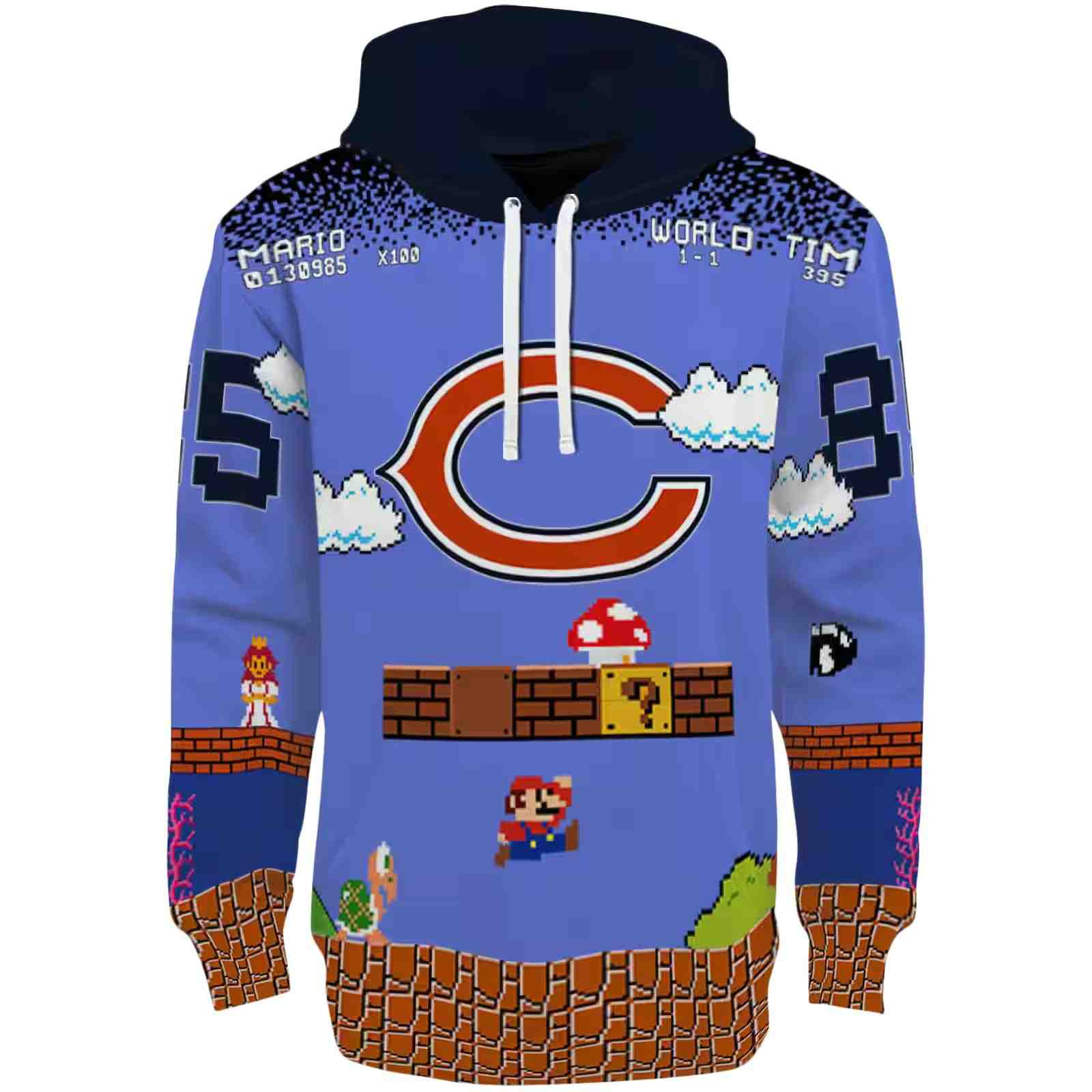 Customized Chicago Bears Mario Blue Black Hoodie