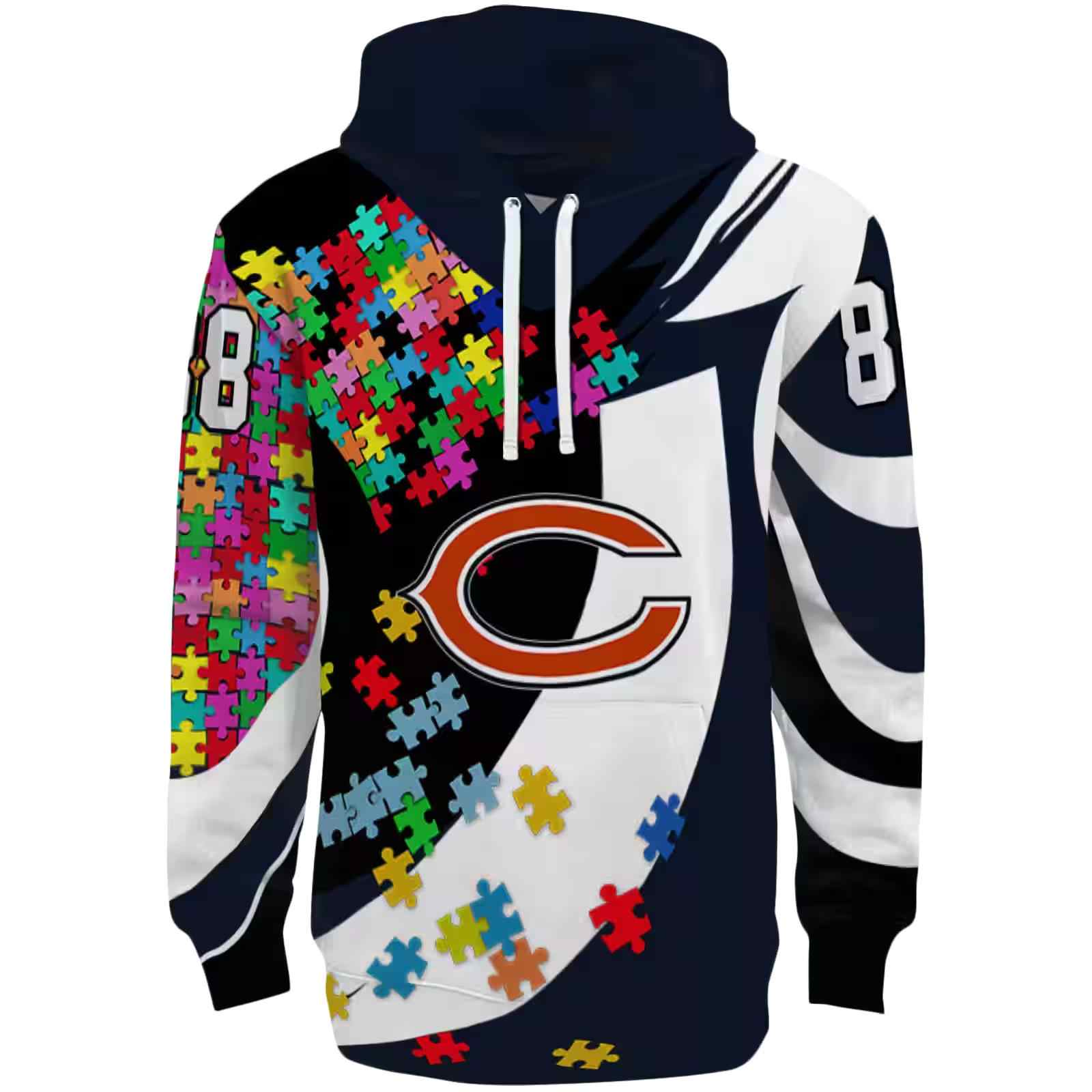 Customized Chicago Bears Puzzle Pieces Blue Hoodie