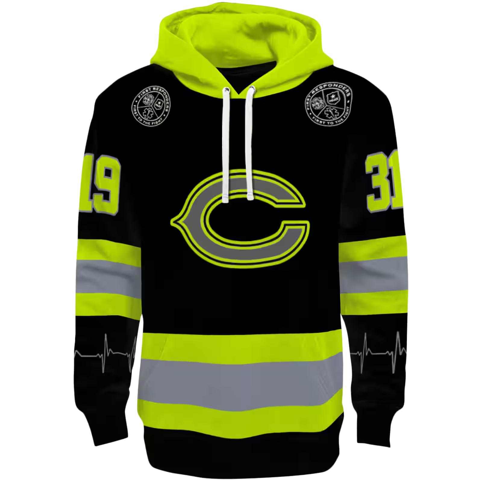 Customized Chicago Bears Safety Motif Black Neon Green Hoodie