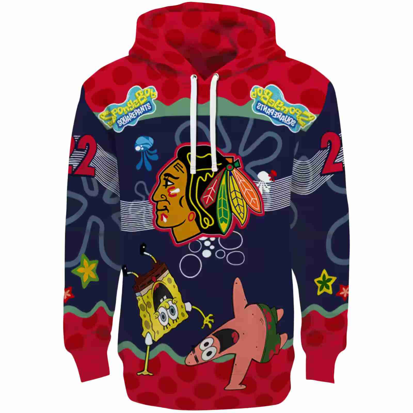 Customized Chicago Blackhawks Spongebob Patrick Star Red Navy Hoodie