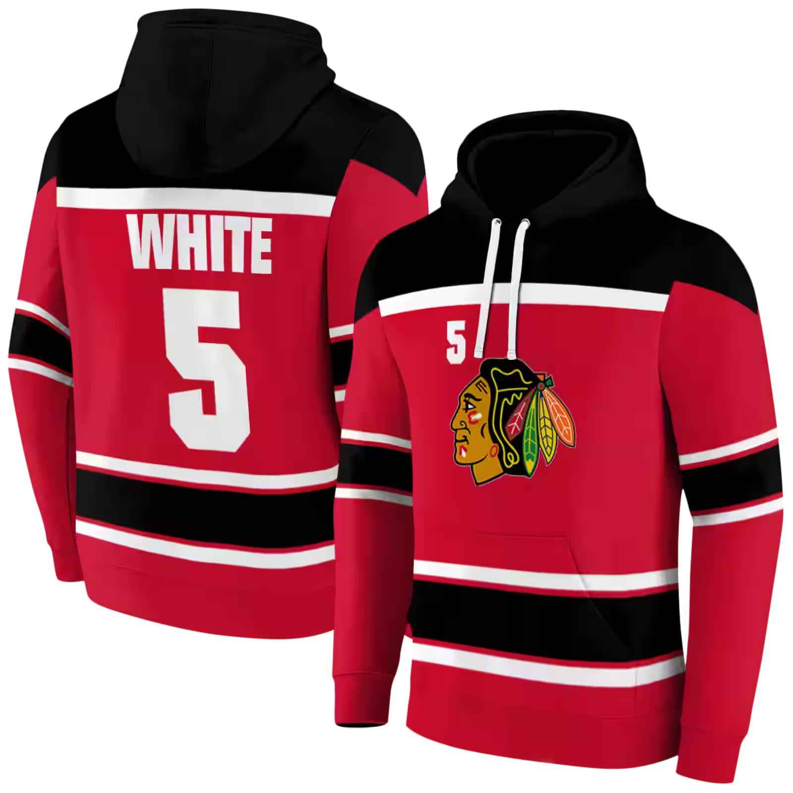 customized chicago blackhawks striped pattern red hoodie fashion forward