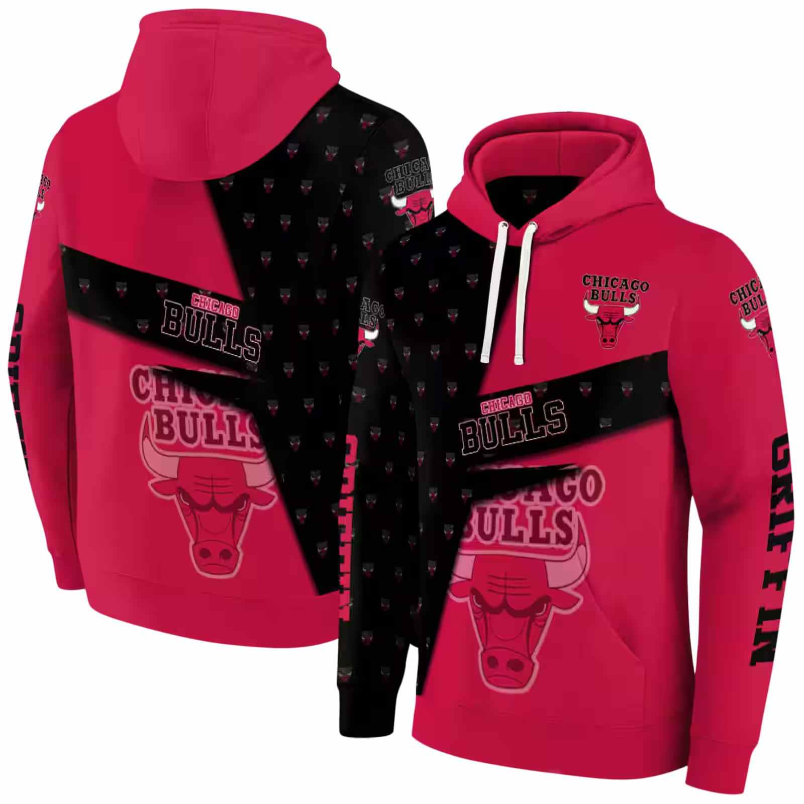 customized chicago bulls abstract shape red hoodie fashion forward