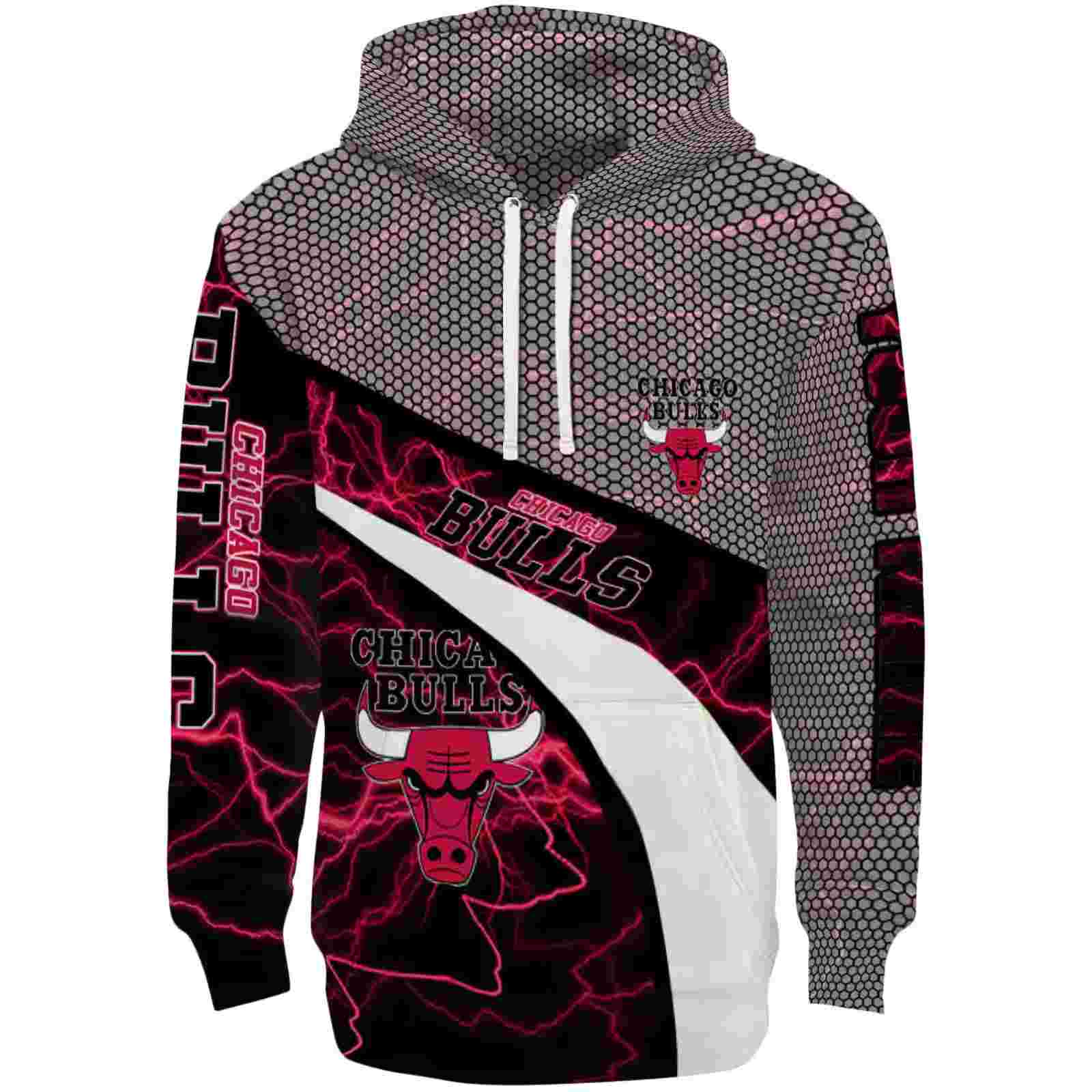 Customized Chicago Bulls Hexagonal Mesh Red Black Gray Hoodie